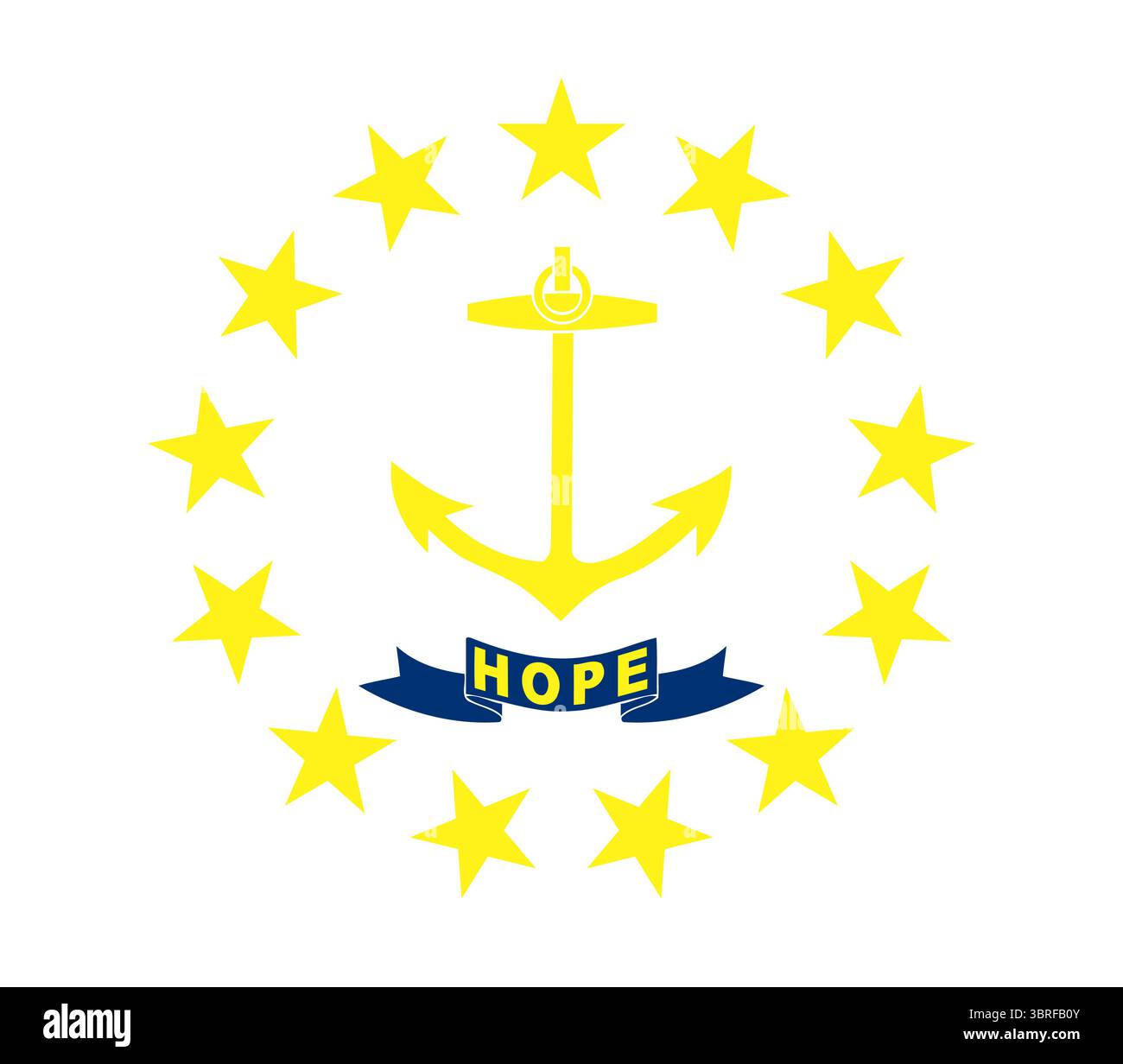 Drapeau de Rhode Island, États-Unis – drapeau officiel de l'État avec ancre d'or et ruban bleu sur fond blanc, adopté en 1897, illustration vectorielle Illustration de Vecteur