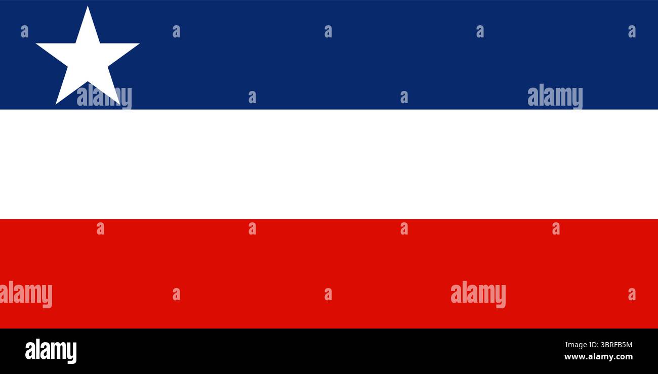 Drapeau de l'État de Kayin, Myanmar – tricolore horizontal bleu‑blanc‑rouge avec étoile blanche à cinq branches dans le canton, illustration vectorielle de drapeau d'État régional Illustration de Vecteur