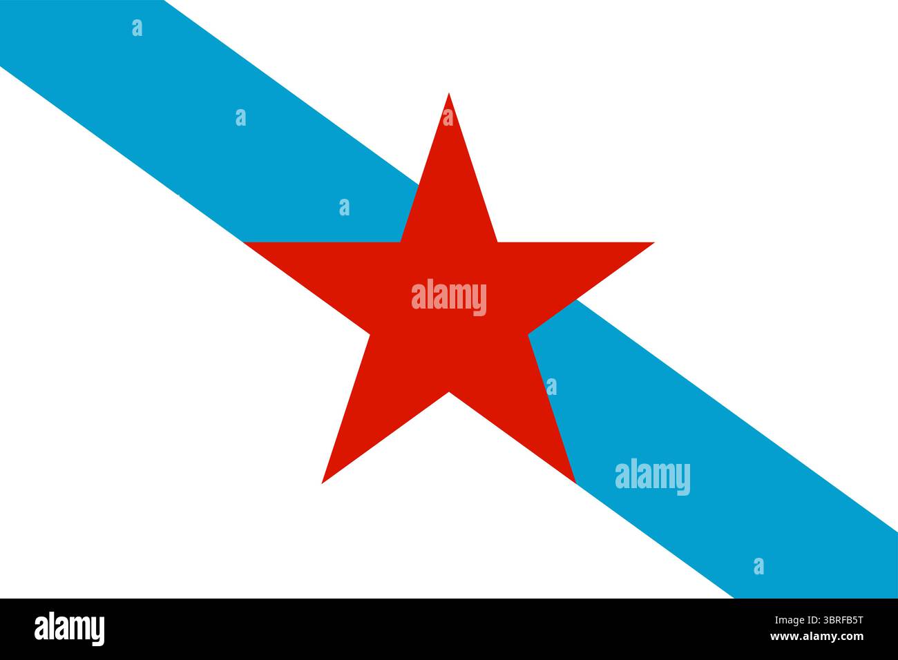 Estreleira (drapeau galega socialista) – drapeau nationaliste socialiste galicien, fond blanc avec une bande diagonale bleue et une étoile rouge centrale Illustration de Vecteur