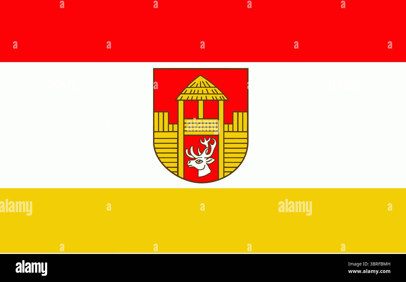 Drapeau officiel de la Voïvodie d'Opole, Pologne – jaune sur bicolore bleu (ratio 2 :1) avec blason d'aigle doré illustration vectorielle standard régionale Illustration de Vecteur