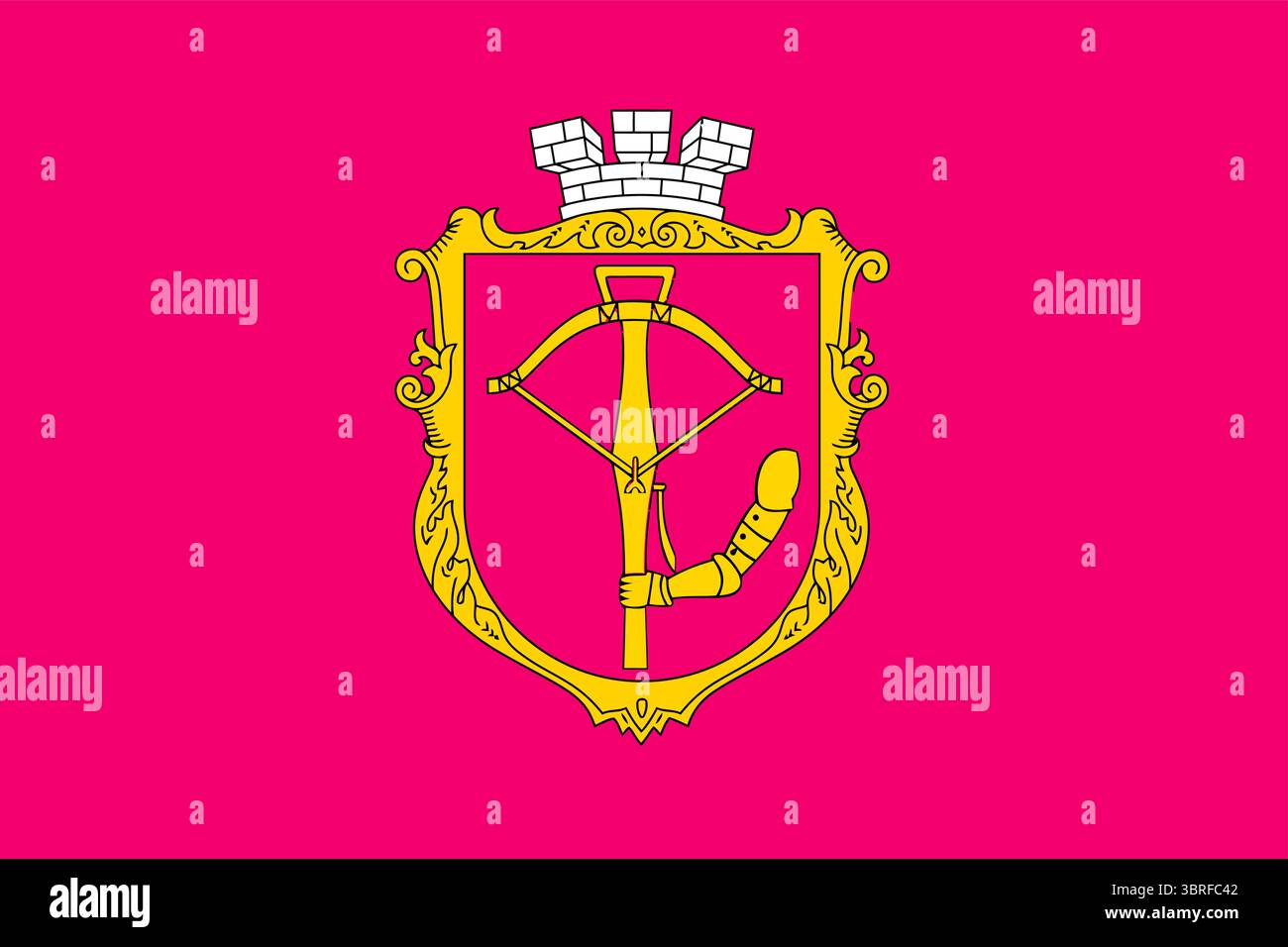 Drapeau de Podil Raion, Kiev, Ukraine – bannière officielle de district avec des couleurs historiques et des armoiries, symbole régional sur fond blanc et bleu Illustration de Vecteur