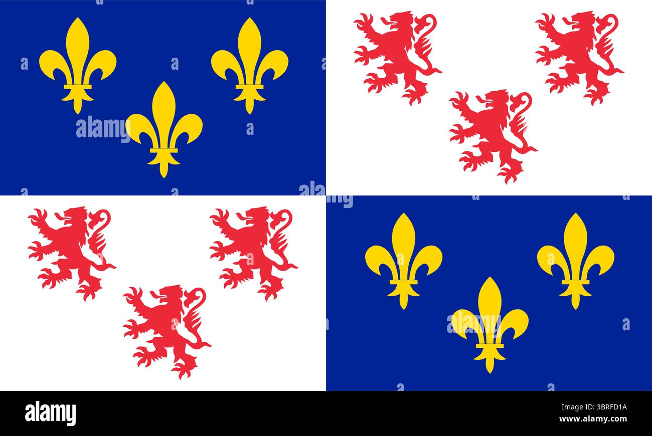 Drapeau officiel de la région Picardie, France, rayures bleues, blanches et rouges avec emblème régional, illustration vectorielle Illustration de Vecteur
