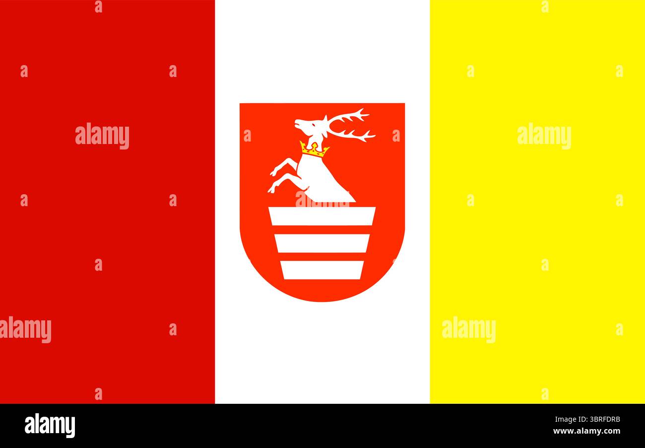 Drapeau officiel du district de Krasnytsky, Ukraine, design régional bleu et jaune avec emblème de district, illustration vectorielle sur fond blanc Illustration de Vecteur