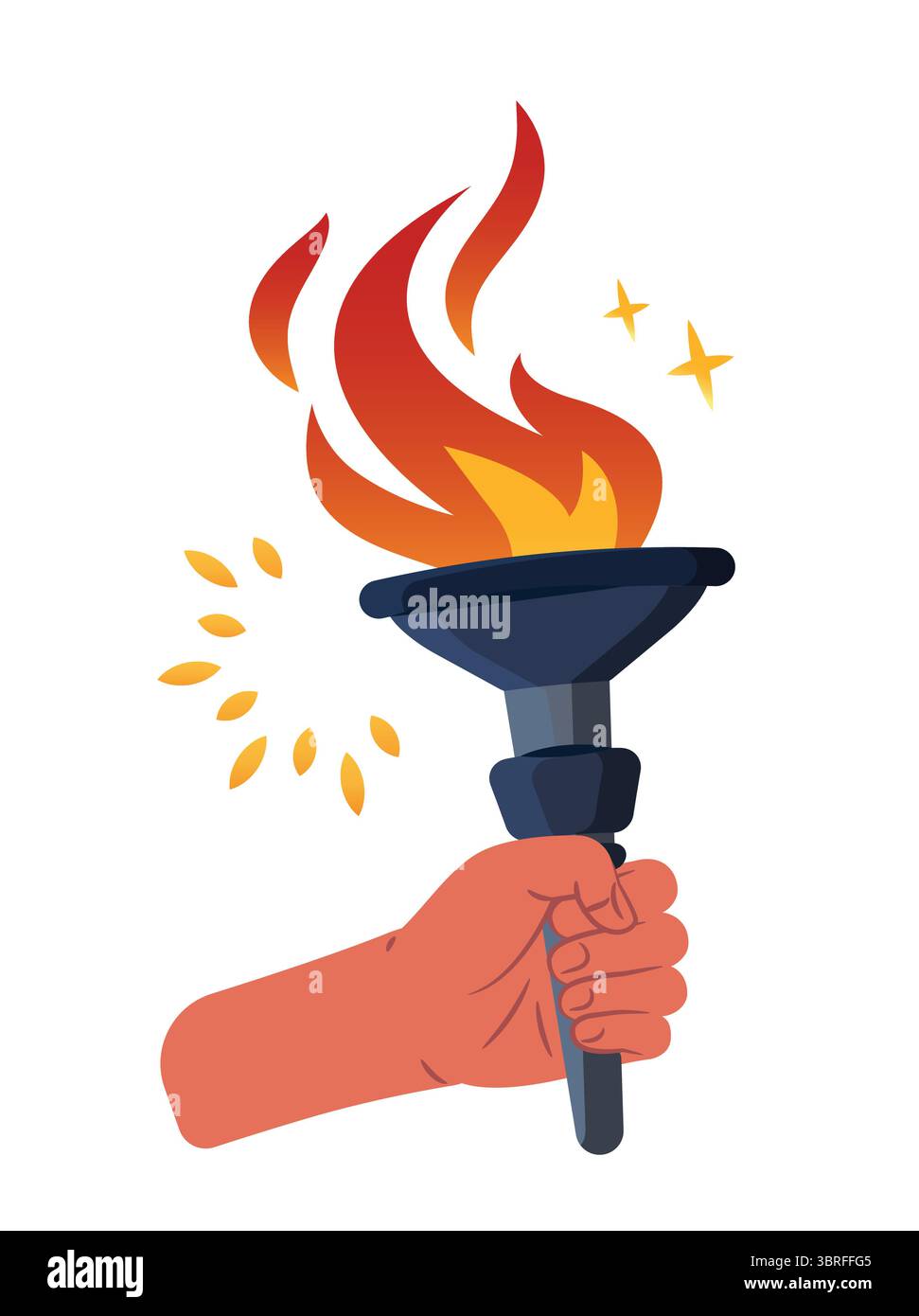 Image vectorielle plate d'une main levant une torche ardente. Un puissant symbole de force, de liberté, de mouvement social Illustration de Vecteur