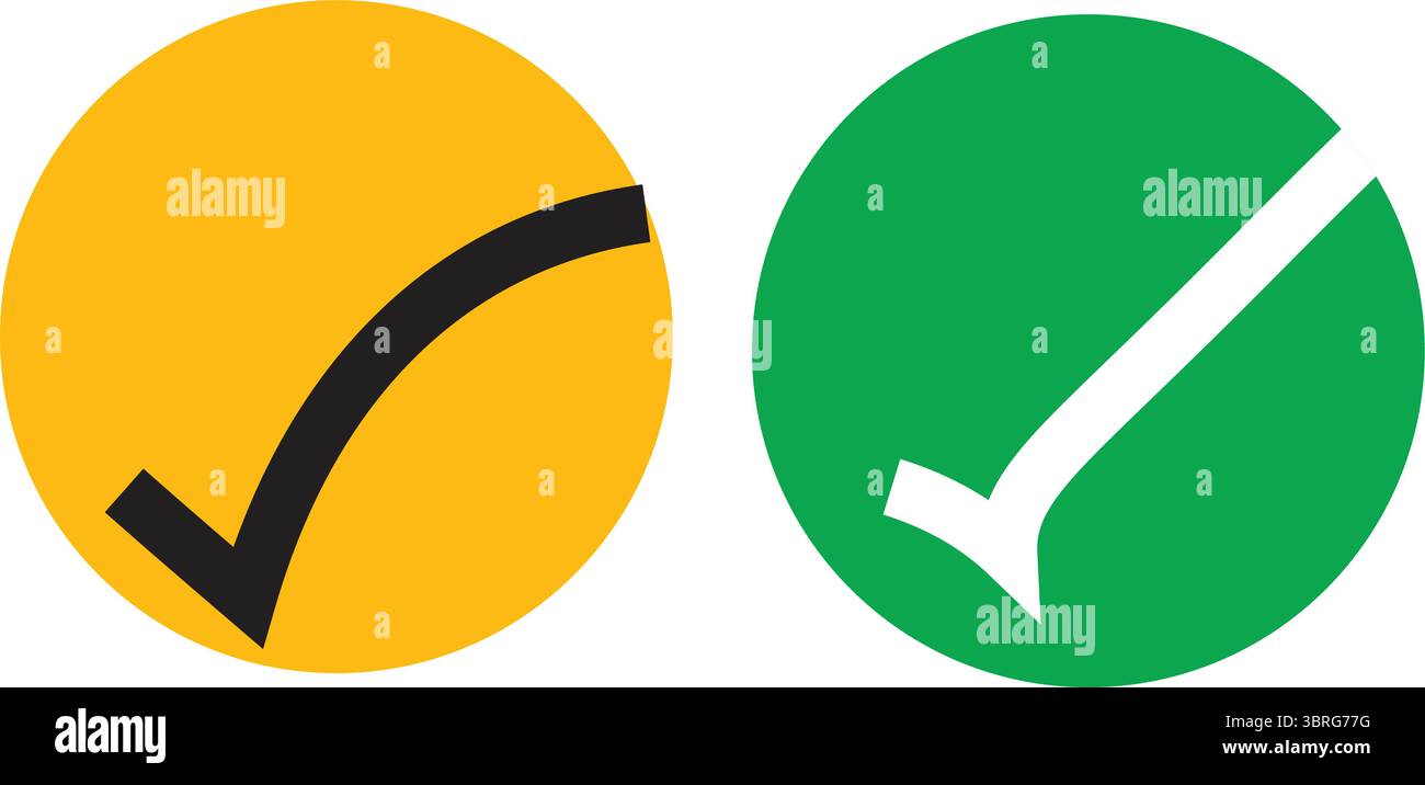 Icônes de coche de cercle jaune vif et vert définies pour approbation, à faire, conception de vecteur de vote Illustration de Vecteur