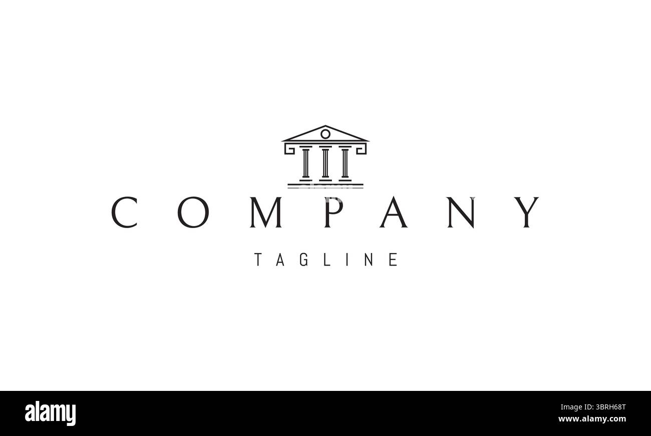 Un logo vectoriel avec une image abstraite d'un temple grec stylisé avec des colonnes, symbolisant l'histoire, la force et l'architecture classique. Illustration de Vecteur