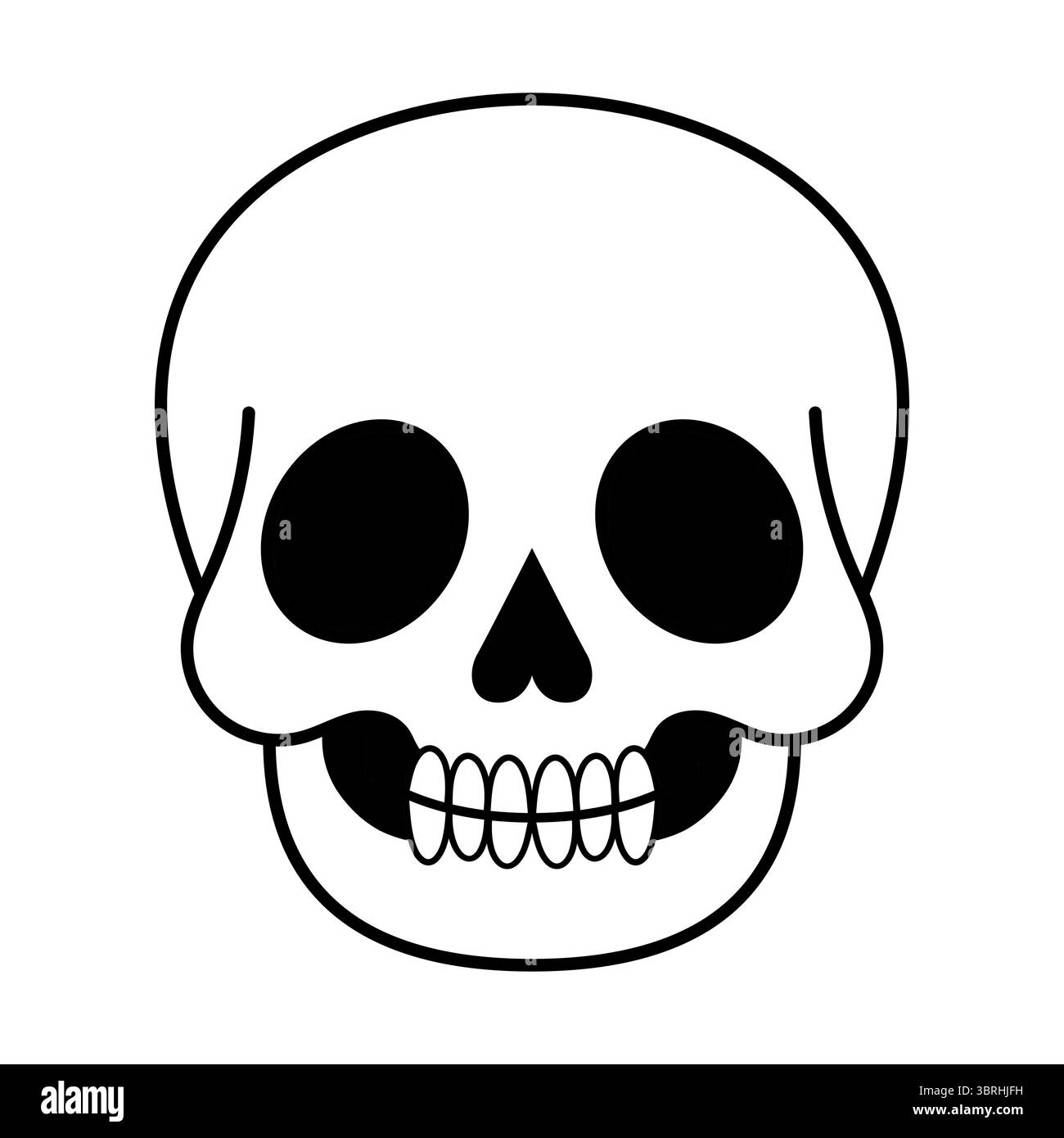 Illustration de crâne de dessin animé. La conception comprend de grandes cavités oculaires rondes, une petite cavité nasale triangulaire et une rangée de dents arrondies simplifiées. Illustration de Vecteur