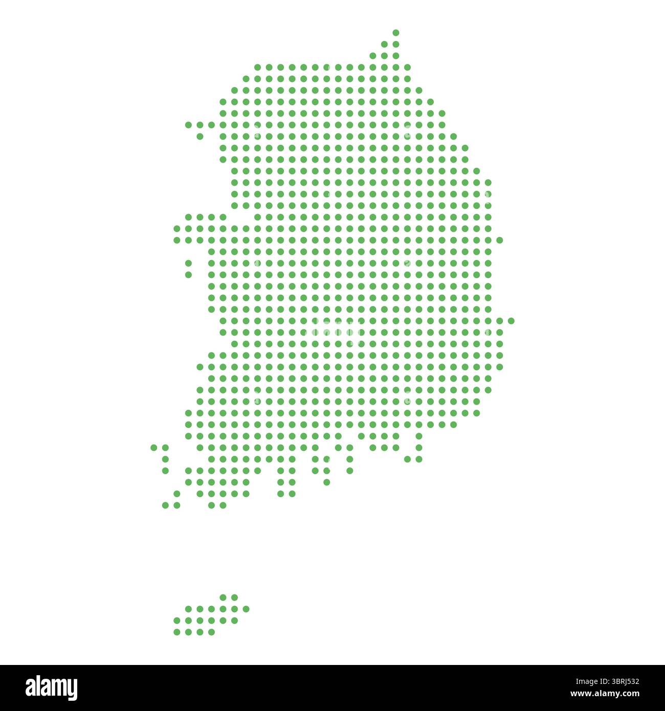 Illustration vectorielle moderne de la Corée du Sud formée par des points verts régulièrement espacés sur un fond blanc propre. Parfait pour les présentations, les infographies, les dig Illustration de Vecteur