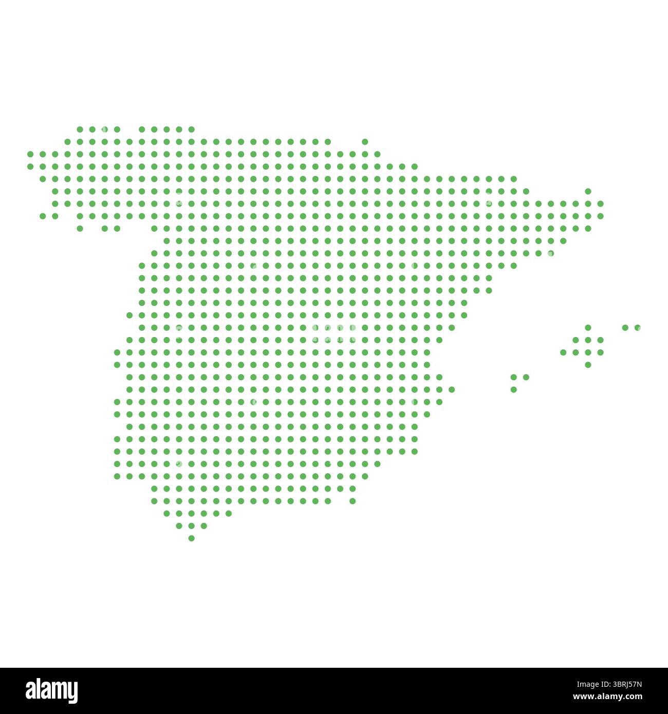 Carte vectorielle minimaliste de l'Espagne faite avec des points verts uniformément espacés sur un fond blanc propre. Idéal pour les infographies, présentations, compagnon éducatif Illustration de Vecteur