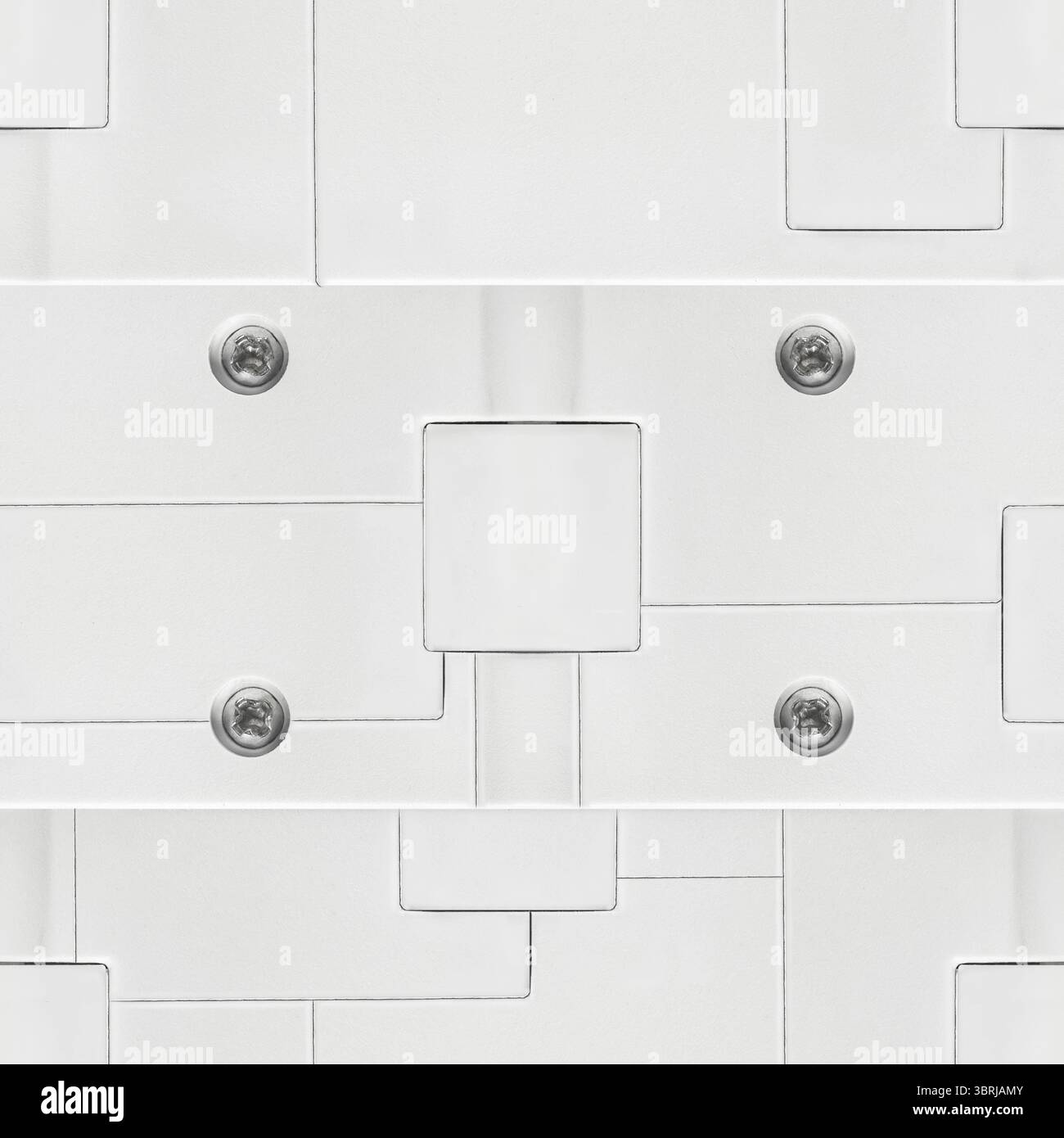 Matériau de texture de photo sans couture 4K de surface de panneau technique en plastique de couleur blanche avec des vis en métal. Banque D'Images