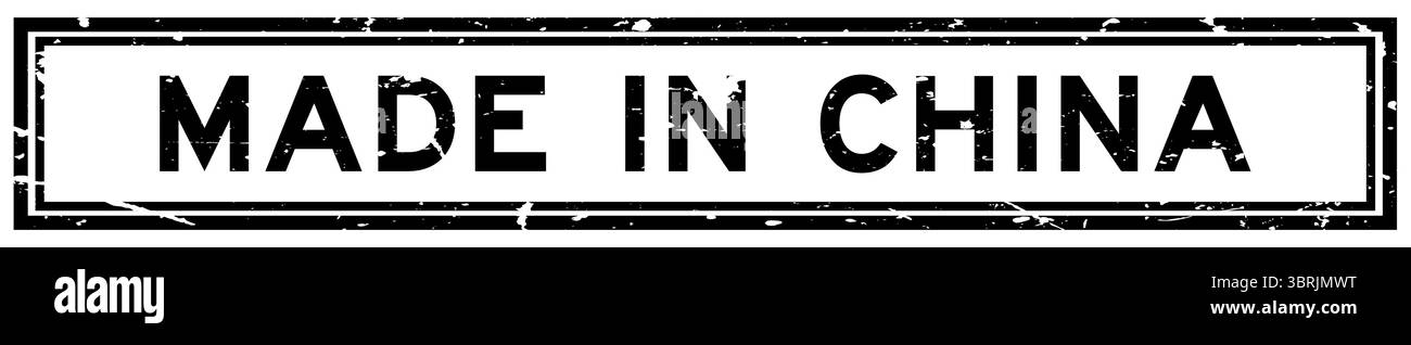 Grunge noir fabriqué en chine mot carré tampon de joint en caoutchouc sur fond blanc Illustration de Vecteur