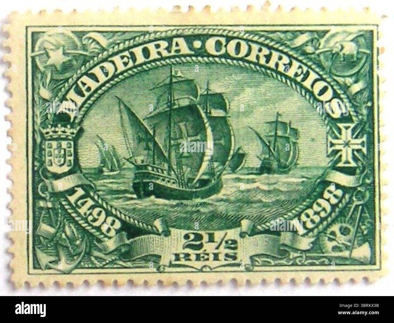 Timbre Madère à 1898 Mi 33 (flotte de Vasco da Gama en fuite). Banque D'Images