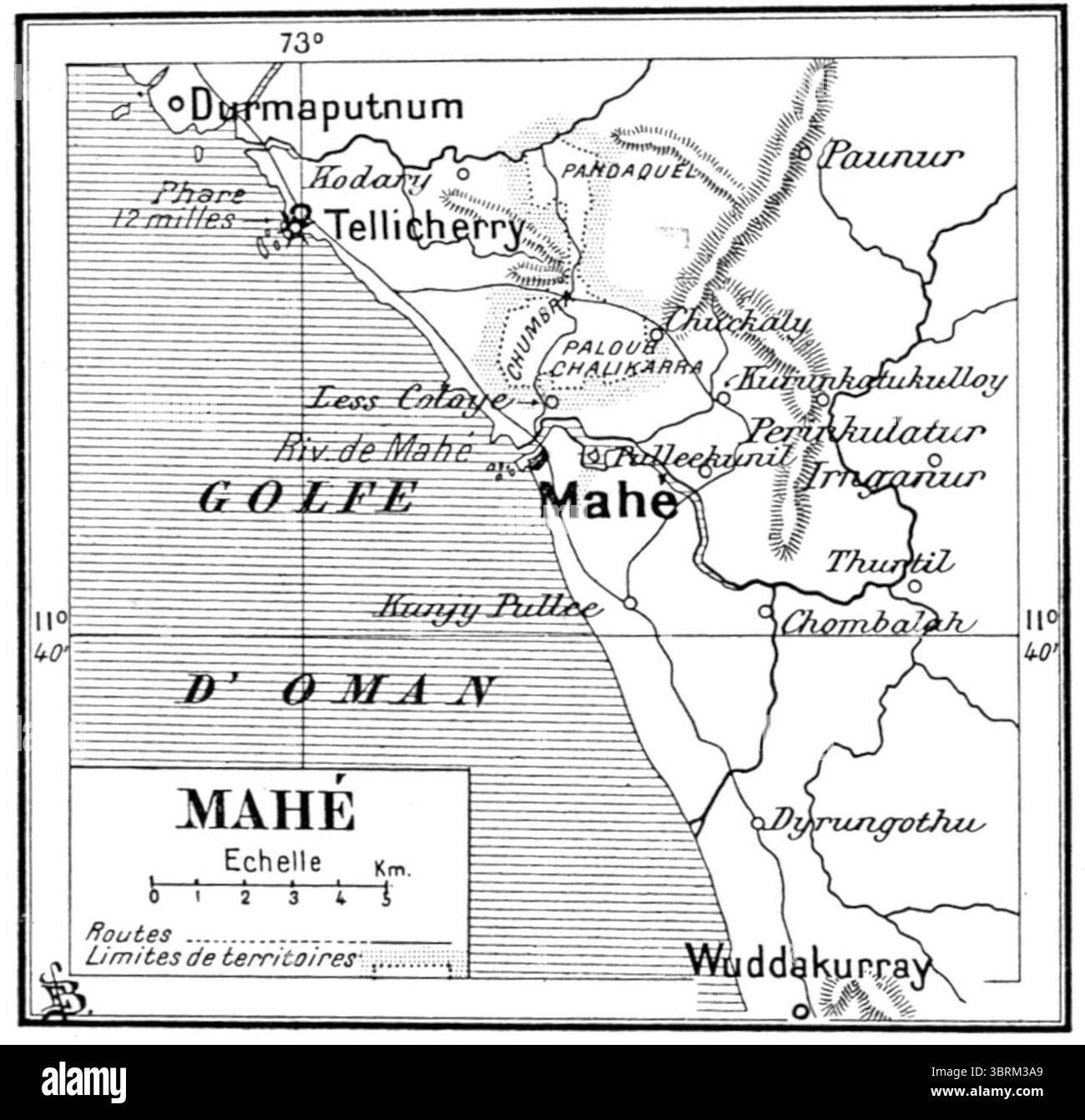 Mahé FrIndia carte 1900. Banque D'Images