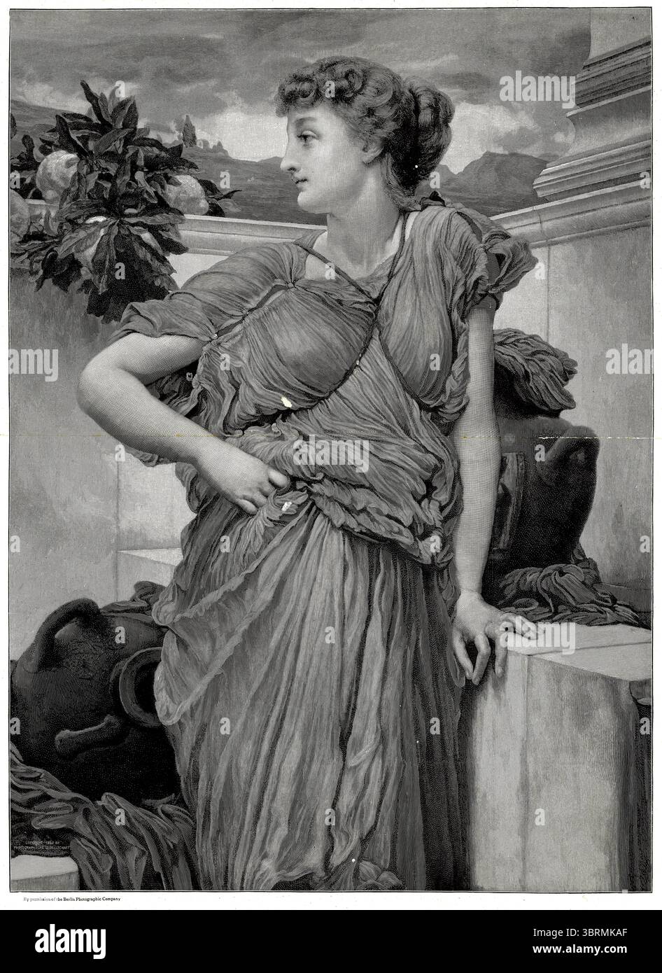 Gravure du tableau à la fontaine par Lord Leighton, publiée en 1896 à l'occasion de sa mort. Banque D'Images