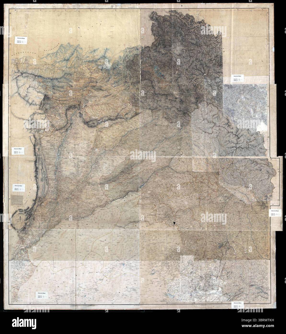 Carte du Pendjab en huit sections, dessinée par Hussain Ali, 1865–68 (les 8 feuilles ensemble) (F.4-13 à F.4-20) (un). Banque D'Images