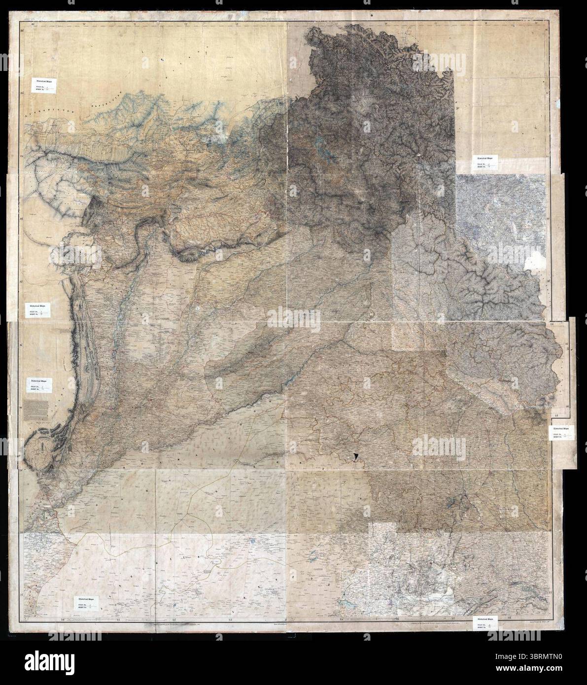 Carte du Pendjab en huit sections, dessinée par Hussain Ali, 1865–68 (les 8 feuilles ensemble) (F.4-13 à F.4-20) (deux). Banque D'Images