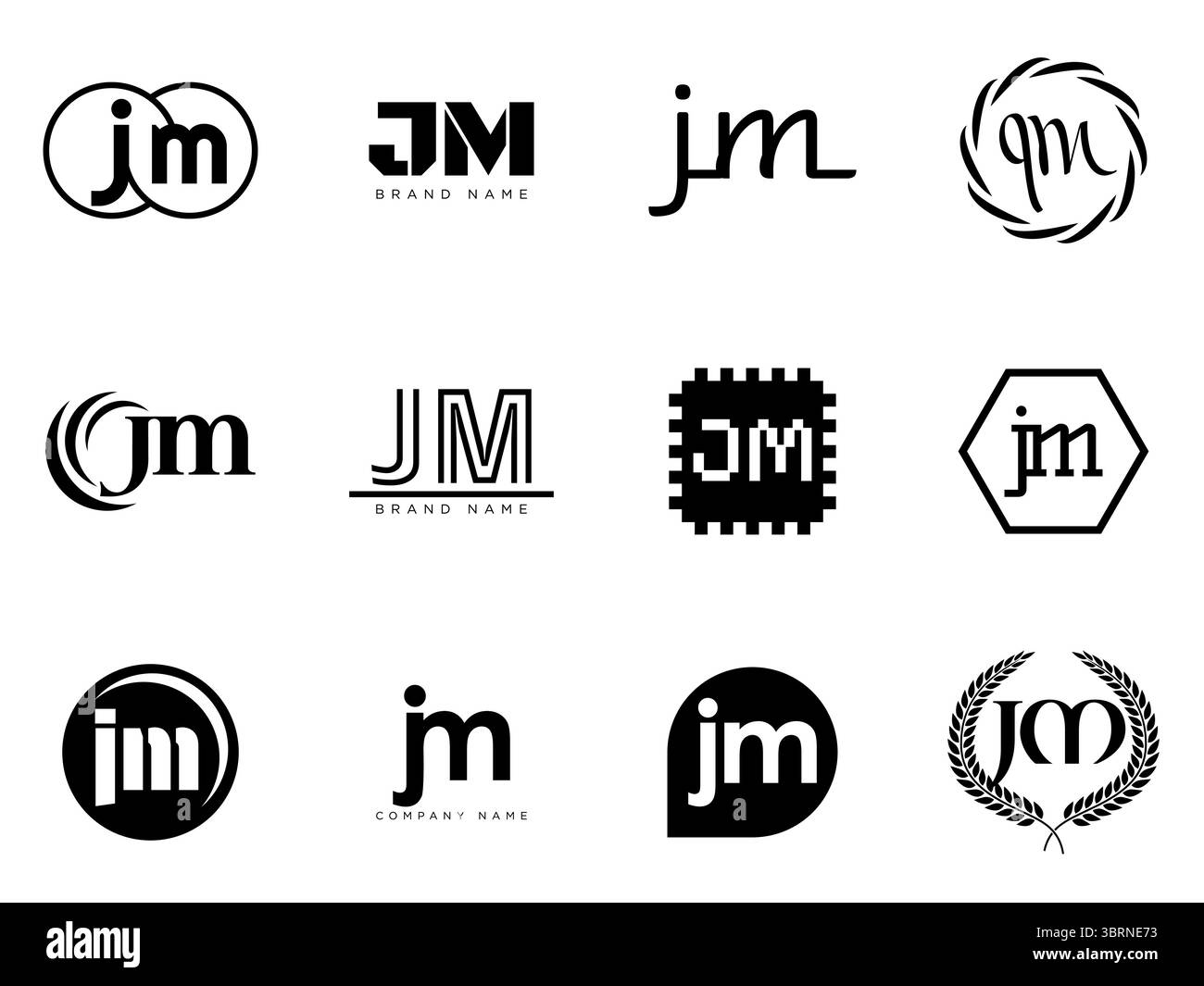 Modèle de société JM logo. Lettre j et m logotype. Définissez différents lettrage serif classique et texte audacieux moderne avec des éléments de design. Typog. Police initiale Illustration de Vecteur