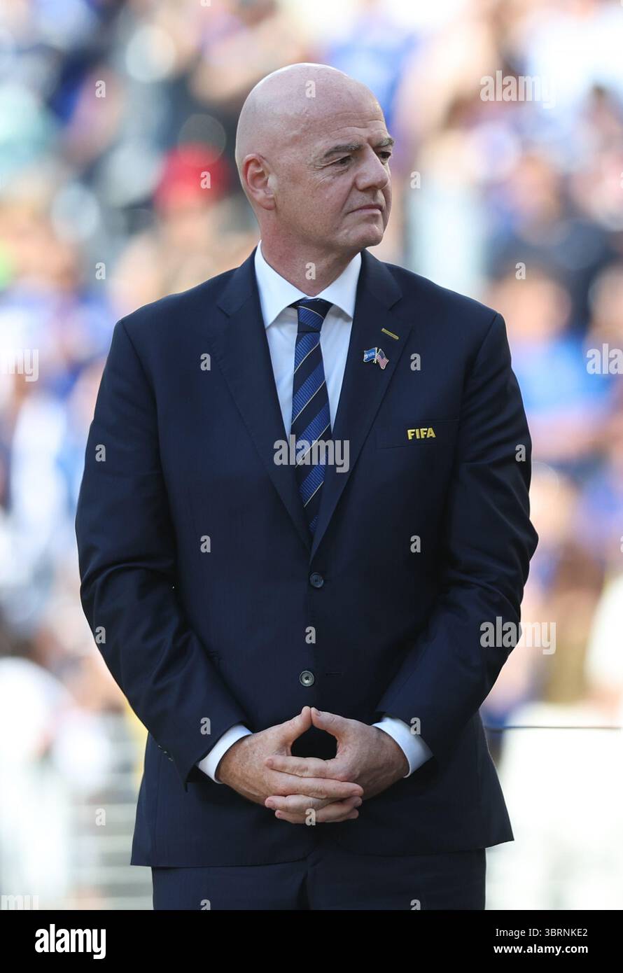 New Jersey, États-Unis. 13 juillet 2025. Président de la FIFA Gianni Infantino lors de la finale de la Coupe du monde des clubs de football Chelsea vs Paris Saint Germain au Metlife Stadium, New Jersey. Le crédit photo devrait se lire comme suit : David Klein/Sportimage crédit : Sportimage Ltd/Alamy Live News Banque D'Images