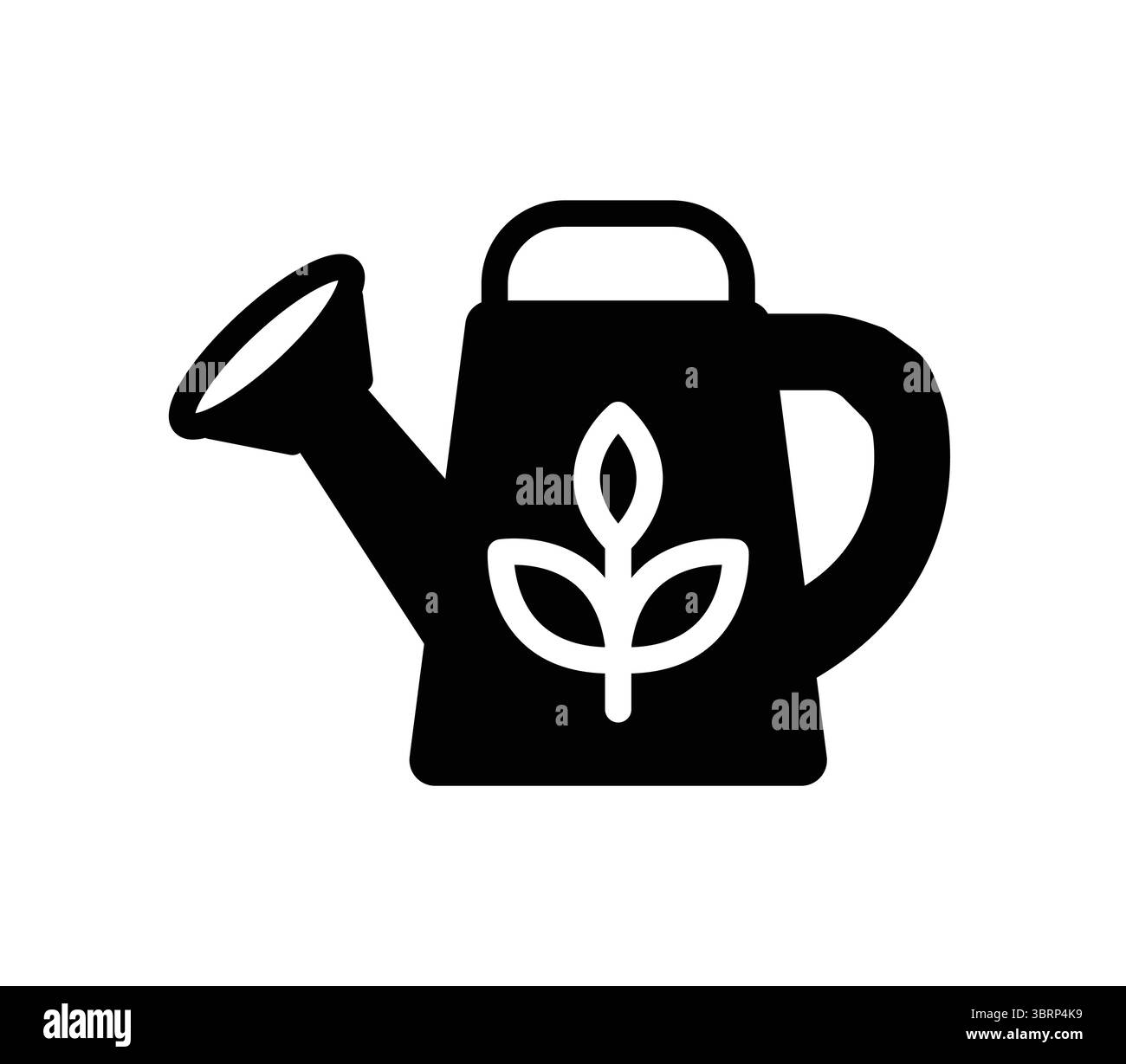 Une icône minimaliste en noir et blanc d'un arrosoir avec un motif de feuille, parfait pour le jardinage, l'entretien des plantes et les thèmes écologiques dans divers cre Illustration de Vecteur