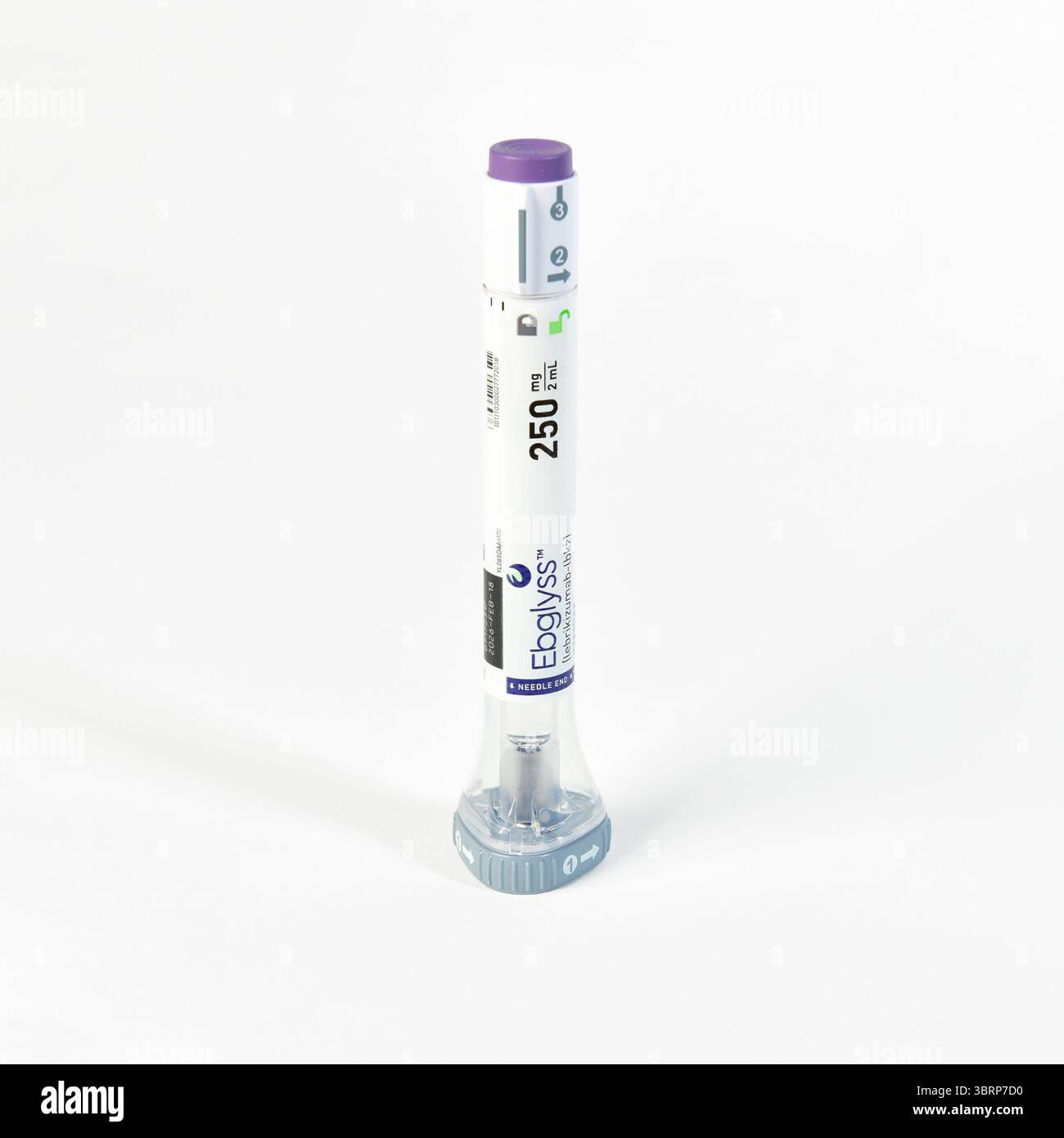 Emballage et stylo d'injection pour Ebglyss (lebrikizumab-lbkz), un médicament injectable de perception pour le psoriasis et le rhumatisme psoriasique. Banque D'Images