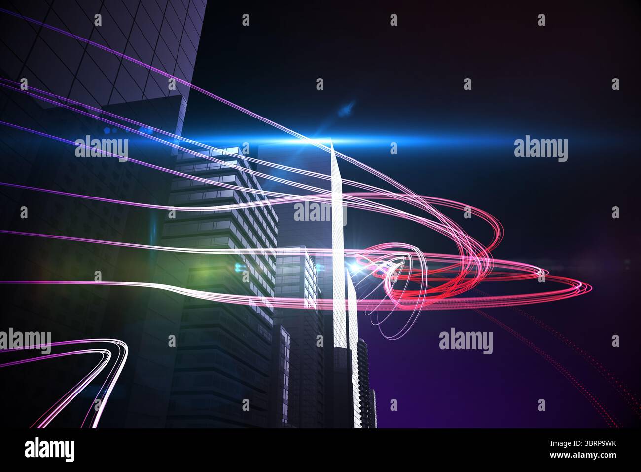 La lumière rouge au dessus des gratte-ciel Banque D'Images