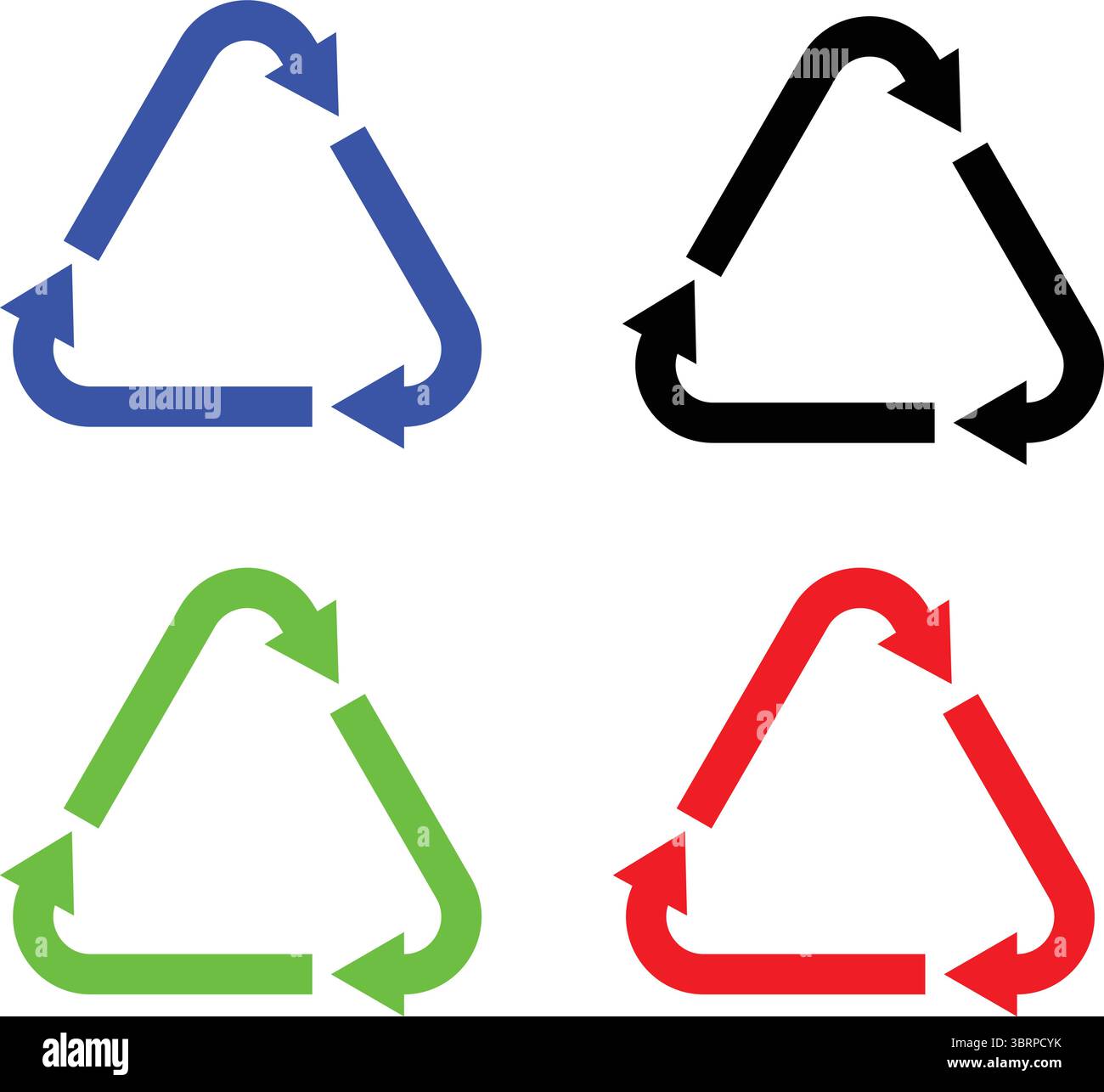 Jeu d'icônes de flèches de recyclage triangulaires – symboles vectoriels de mouvement circulaires multicolores Illustration de Vecteur