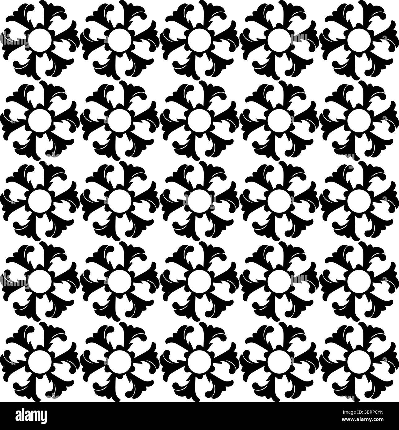 Motif textile de médaillon floral répétitif - Design noir classique Illustration de Vecteur