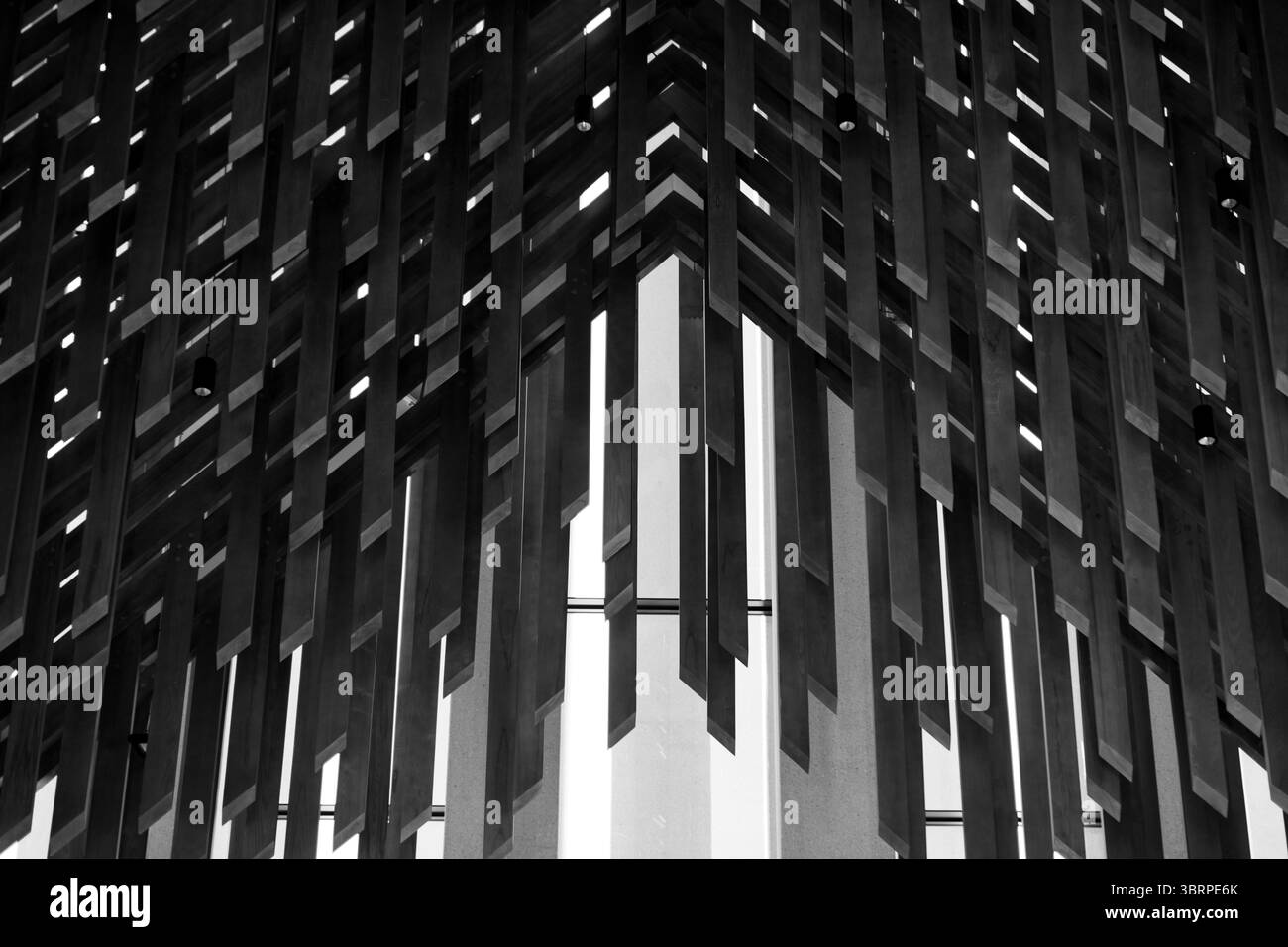 Photographie abstraite de fenêtres noir et blanc, fond d'installation d'art moderne - monochrome, cadre horizontal Banque D'Images