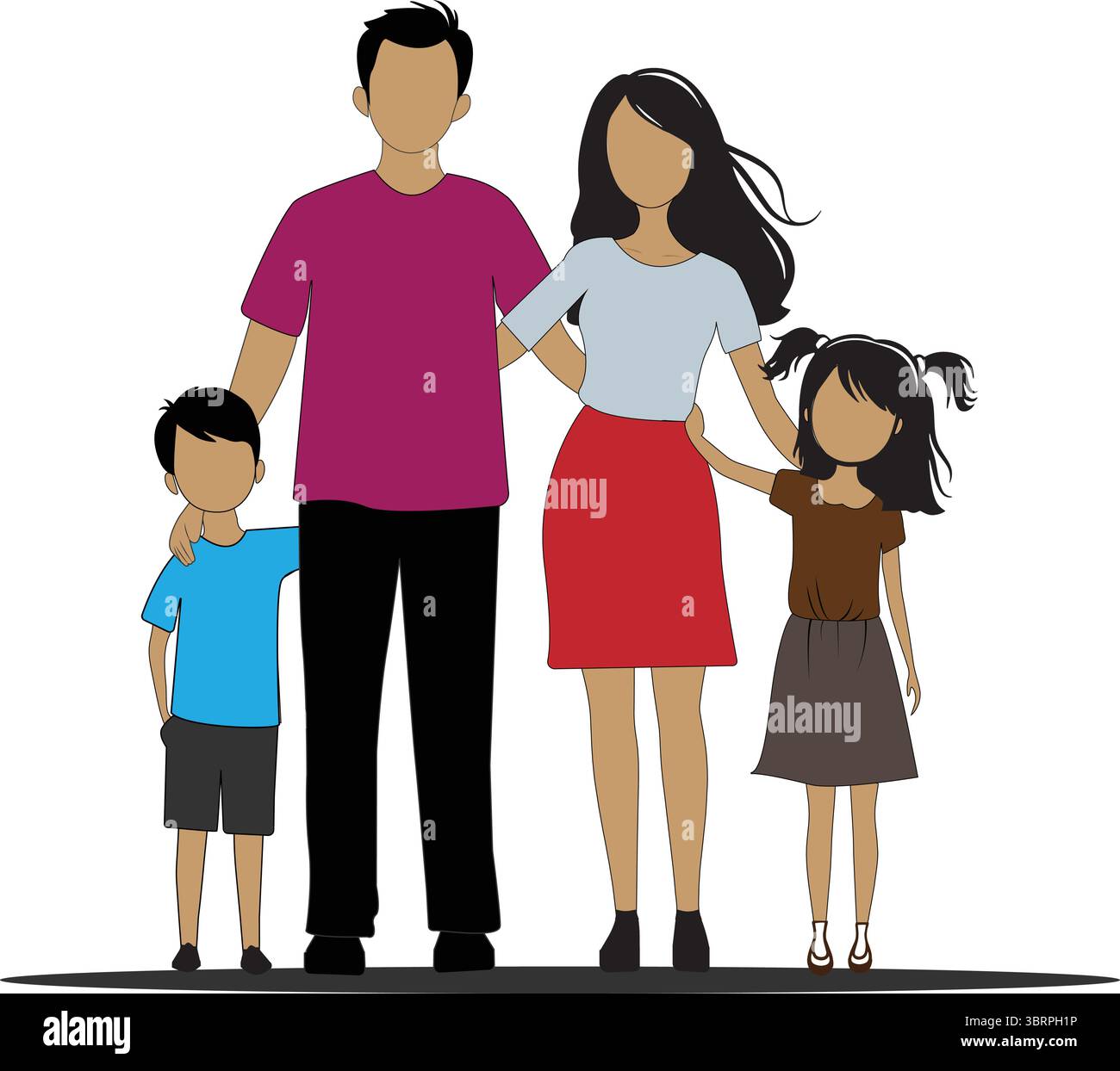 famille heureuse de quatre membres posant ensemble Illustration de Vecteur