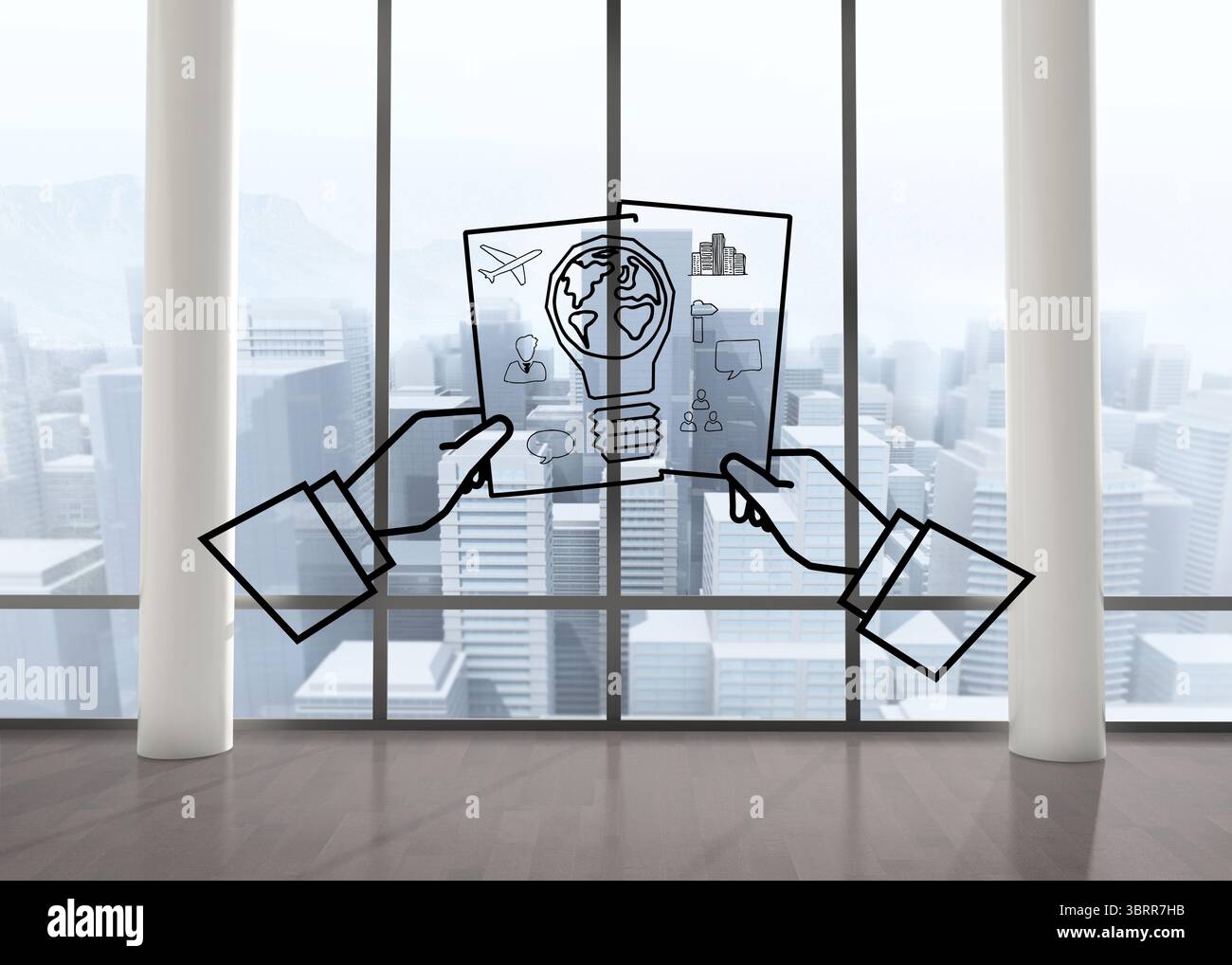 Plan d'ampoule dans la chambre avec de grandes fenêtres Banque D'Images