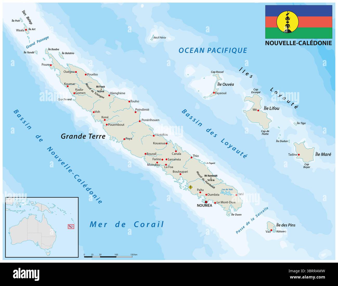 Carte de l'archipel de Nouvelle-Calédonie dans le Pacifique Sud Banque D'Images