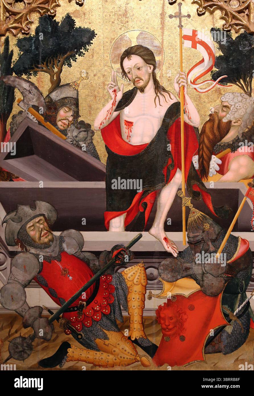 Résurrection du Christ par Guerau Gener et Lluís Borrassà, v. 1402-1411. Temmpera et bois. MNAC. Espagne. Banque D'Images