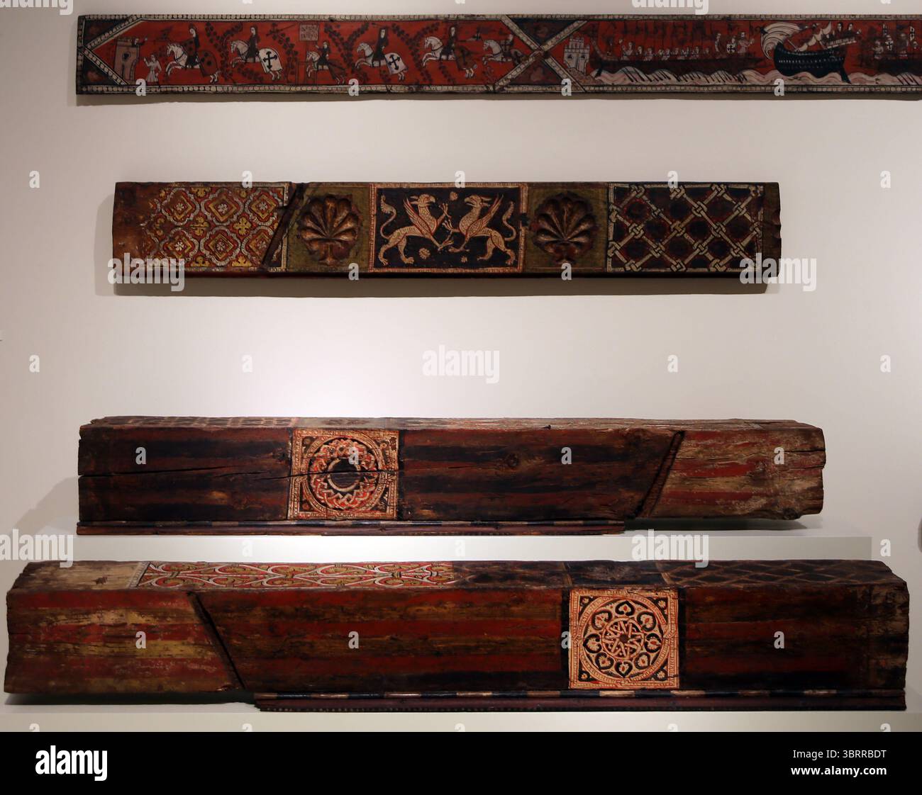 Panneau de plafond de coffrage. Bateau. xiiie siècle. Tempera sur bois. Bateau. De Barcelone. Espagne. MNAC. Banque D'Images