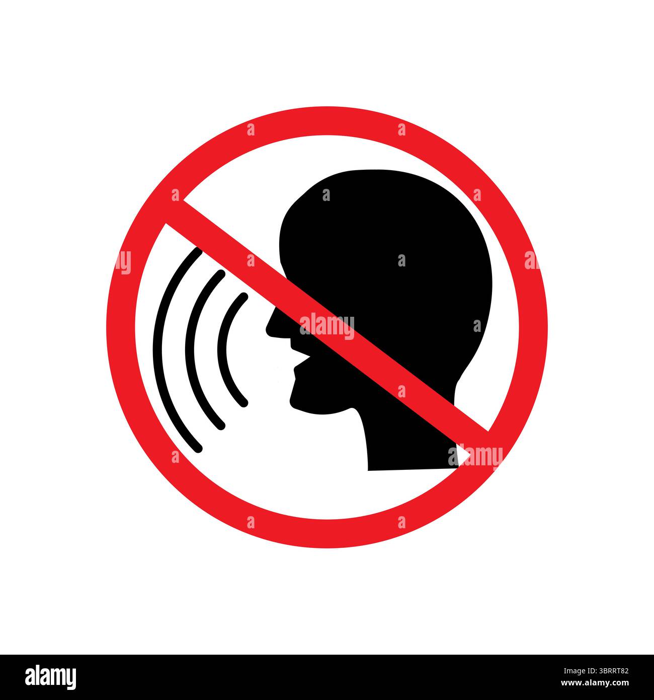 Pas de signe parlant. Symbole d'interdiction de parole. Vecteur d'interdiction de silence. Avertissement de zone calme. Illustration de Vecteur