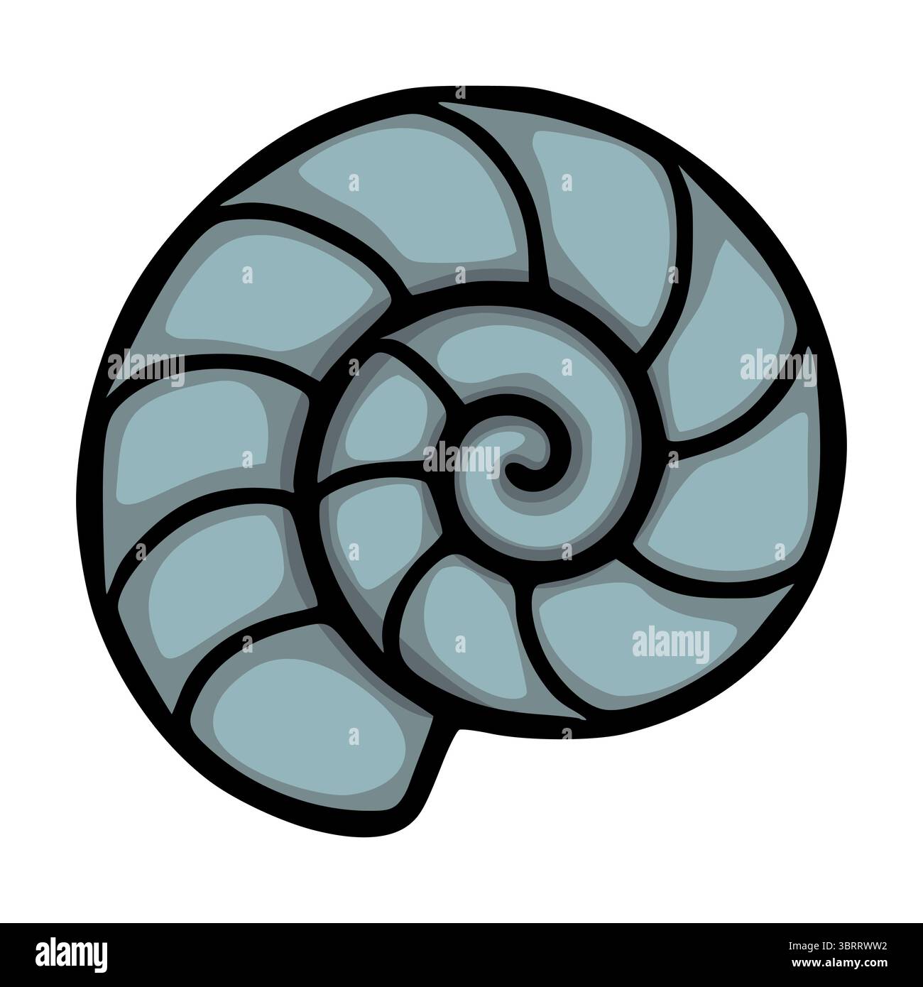 Illustration vectorielle stylisée d'une coquille nautilus avec un motif segmenté et superposé dans des tons bleus froids, avec des contours noirs audacieux pour un g saisissant Illustration de Vecteur