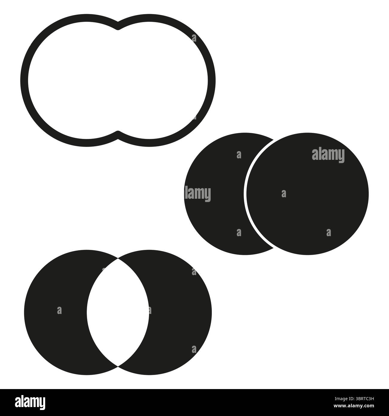 Icône de fusion de cercles. Symbole du diagramme de chevauchement. Vecteur concept Venn. Géométrie minimale. Illustration de Vecteur