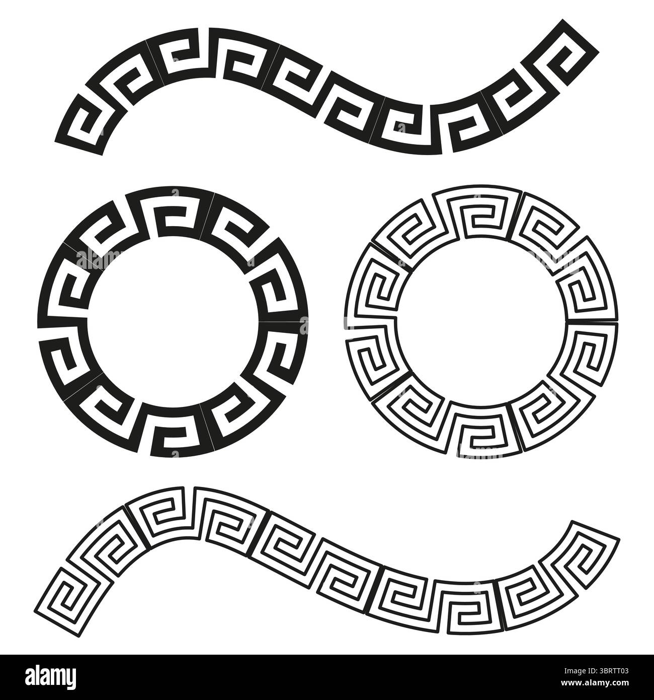 Ensemble de décorations grecques. Anciens motifs de méandres. Vecteur de bordure géométrique. Eléments décoratifs noirs et blancs. Illustration de Vecteur