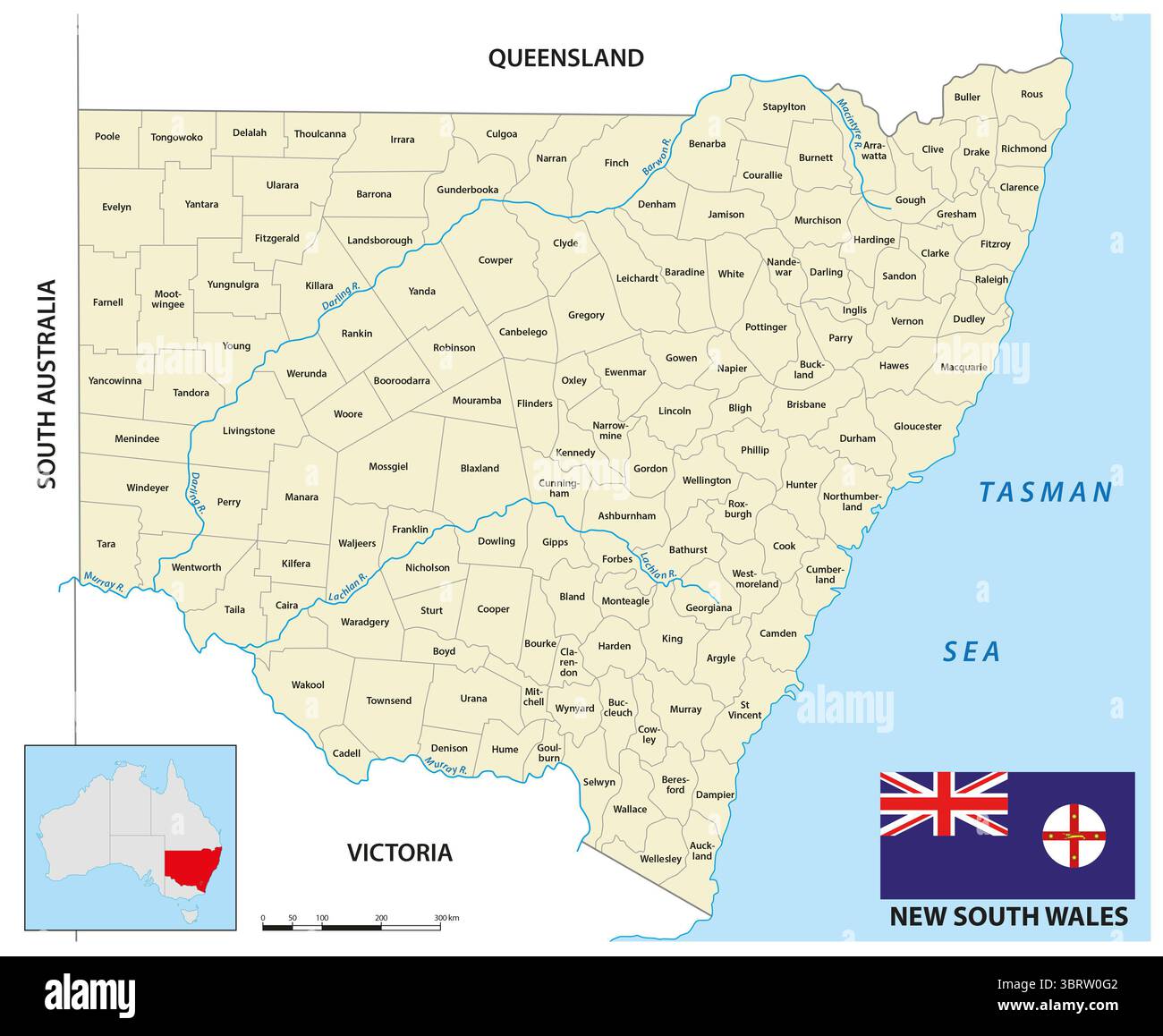 Carte du comté de Nouvelle-Galles du Sud, Australie Banque D'Images