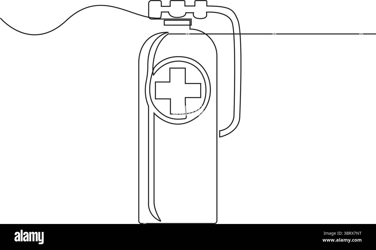 Dessin en ligne continue de cylindre d'oxygène médical avec symbole de croix de santé, illustration vectorielle Illustration de Vecteur