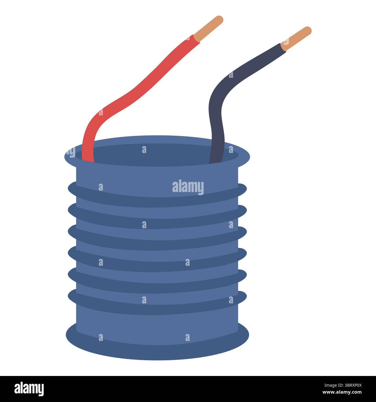 Illustration vectorielle d'une bobine de fil électrique bleu avec des fils rouges et noirs exposés dépassant. Illustration de Vecteur