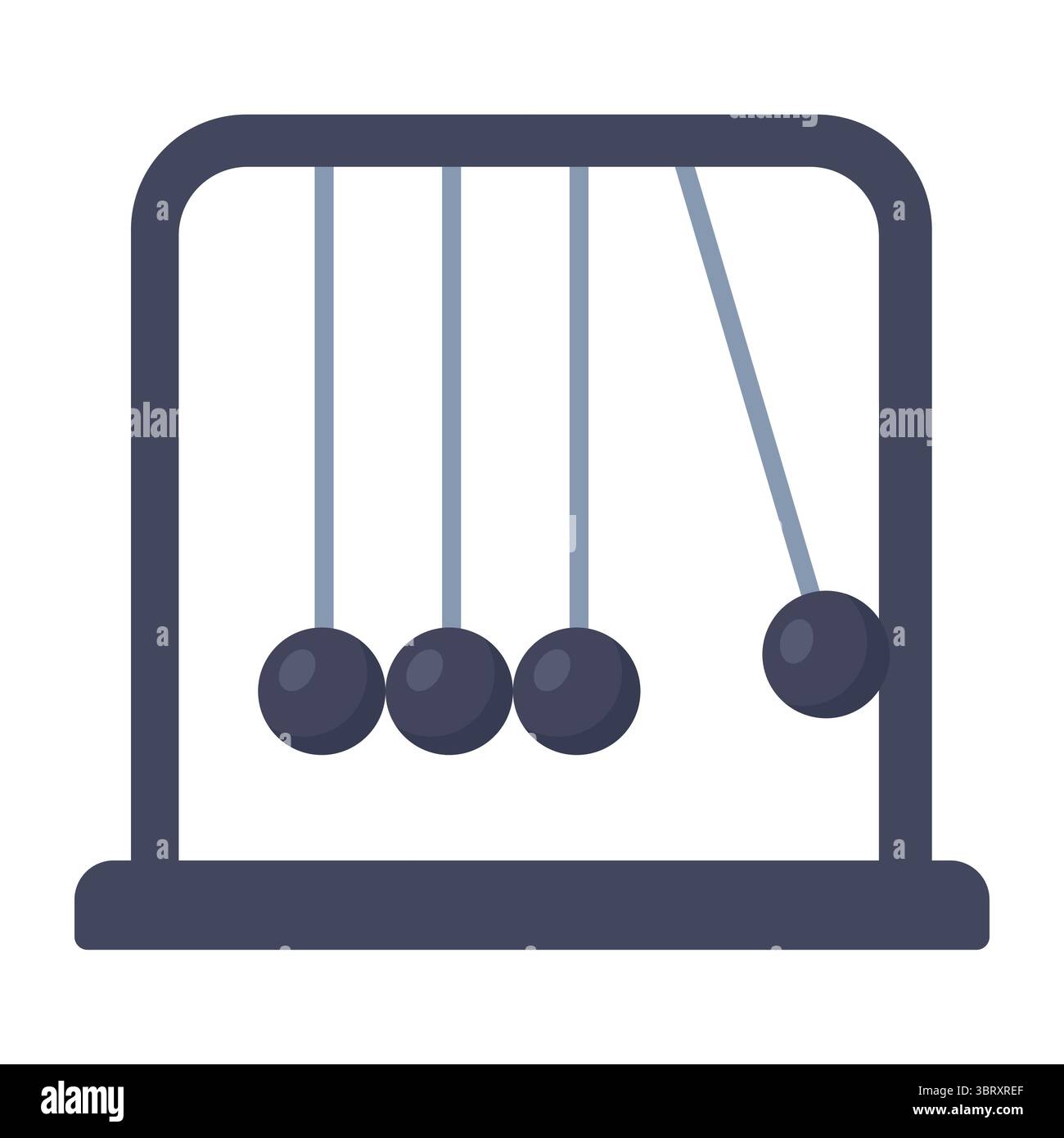 Un berceau Newtons classique avec cinq boules métalliques suspendues dans un cadre démontrant l'élan et le transfert d'énergie. Illustration de Vecteur
