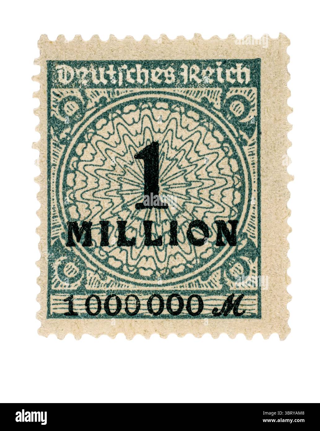 Années 1920 INFLATION RÉPUBLIQUE DE WEIMAR timbre-poste allemand de 1 million de marks, datant de l'ère Deutches Reich République de Weimar, émis pendant la période d'hyperinflation de 1923. Allemagne Banque D'Images