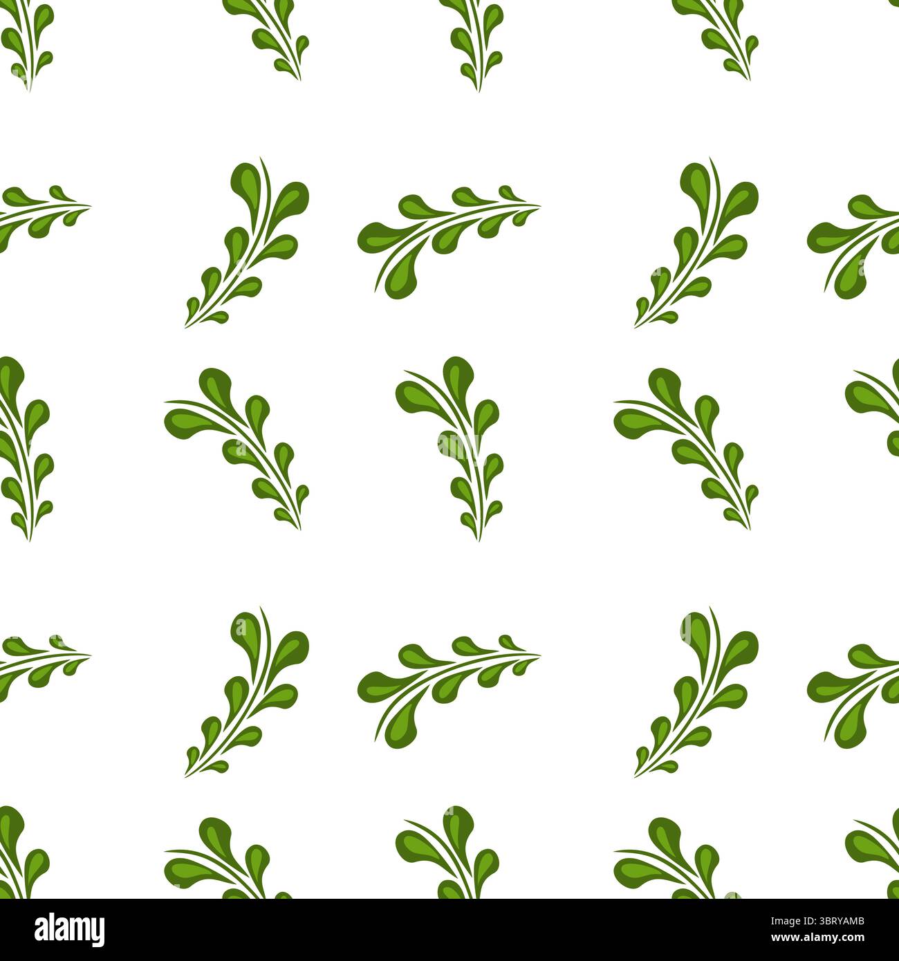 Un motif vectoriel d'art folklorique sans couture avec des feuilles vertes stylisées sur un fond blanc. Le design est vibrant et frais, adapté aux textiles, au mur Illustration de Vecteur