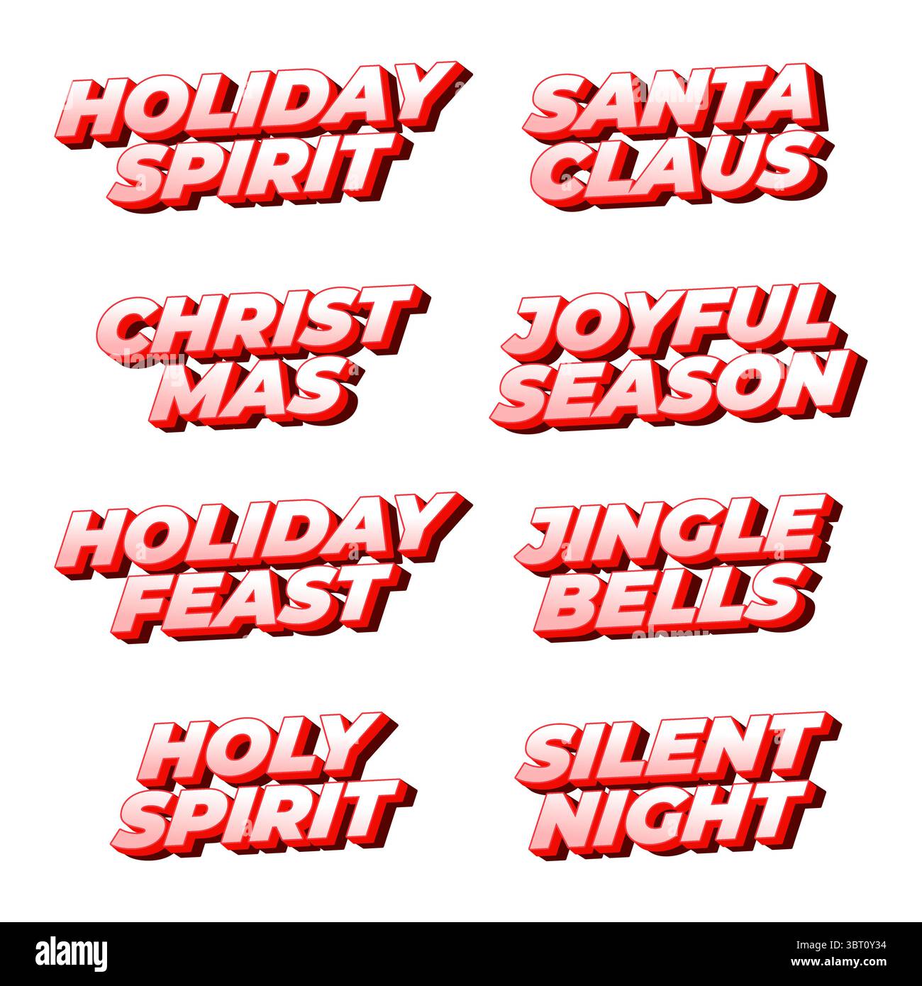 Texte 3D classique avec des vibes de Noël joyeuses dans une palette de couleurs rouge et blanc audacieux Illustration de Vecteur