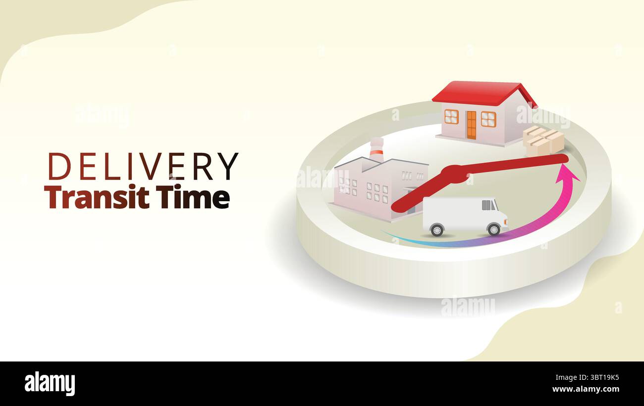 concept de temps de transit de livraison. Le temps nécessaire pour la livraison des marchandises de l'origine à la destination. vecteur de style 3d isométrique de gestion de la chaîne d'approvisionnement il Illustration de Vecteur