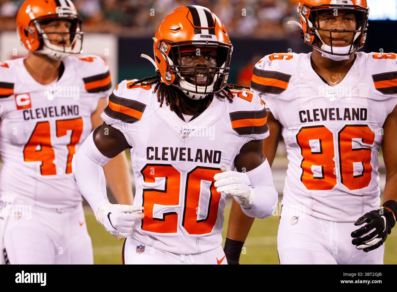Le 16 septembre 2019, le cornerback des Browns de Cleveland Tavierre Thomas (20 ans) en action lors du match de NFL entre les Browns de Cleveland et les jets de New York au MetLife Stadium à East Rutherford, New Jersey. Christopher Szagola/CSM(image de crédit : &copy ; Chris Szagola/CSM via ZUMA Wire) Banque D'Images