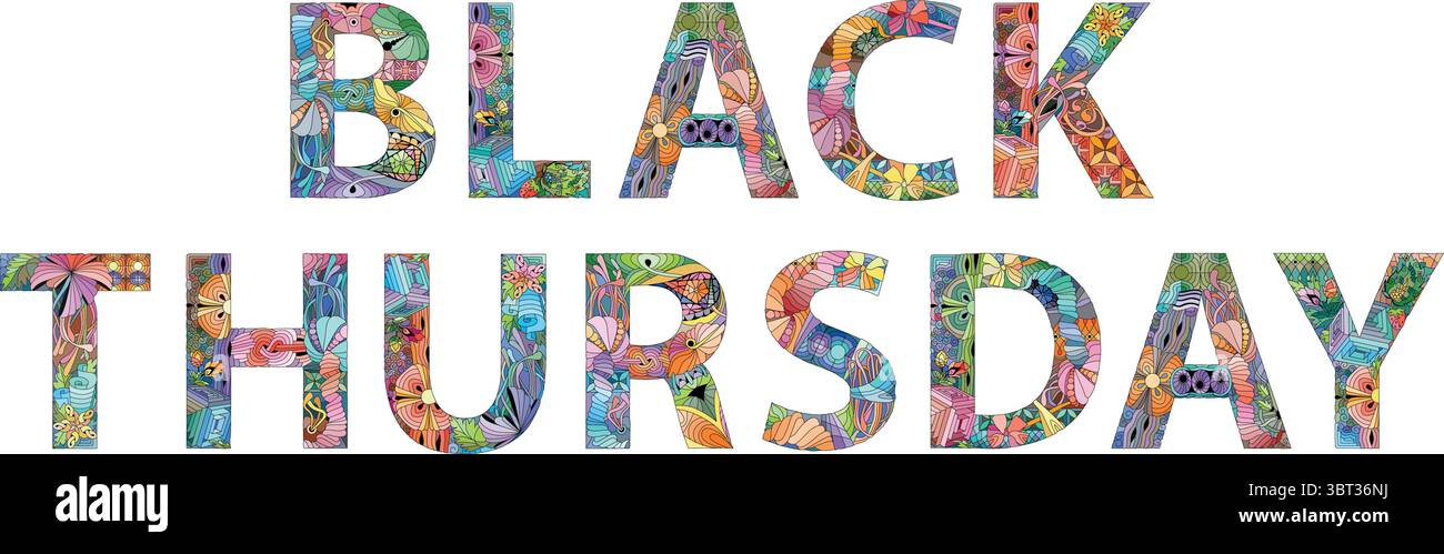 Dessin artistique peint à la main. Illustration dessinée à la main mots NOIR JEUDI pour t-shirt et autre décoration Illustration de Vecteur
