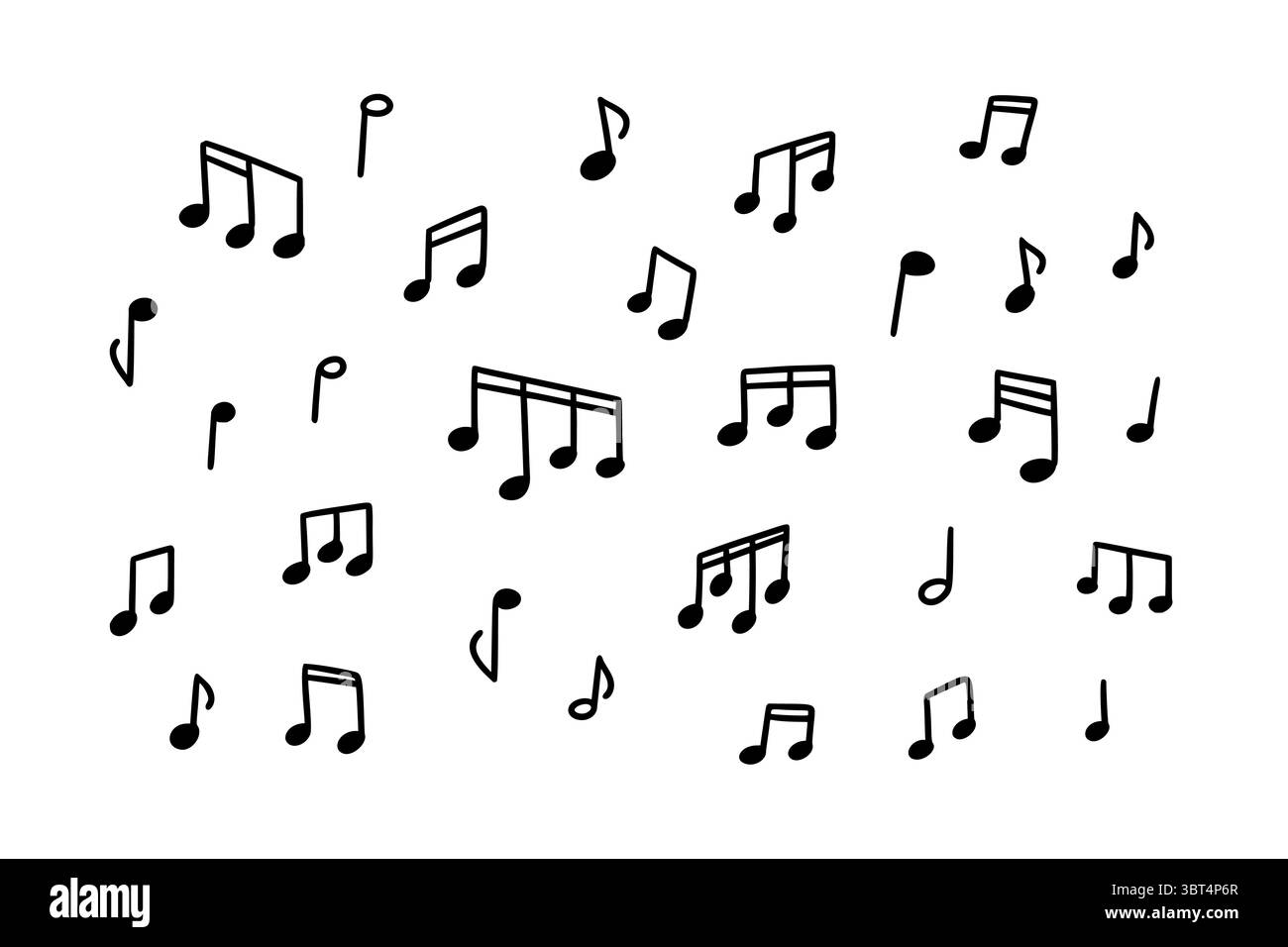 Ensemble d'icônes de note de musique de doodle simple. Illustration vectorielle d'esquisse dessinée à la main. Mélodie de chanson, son, fond de touche de musique. Griffonnages de crayon enfant enfantin. Illustration de Vecteur