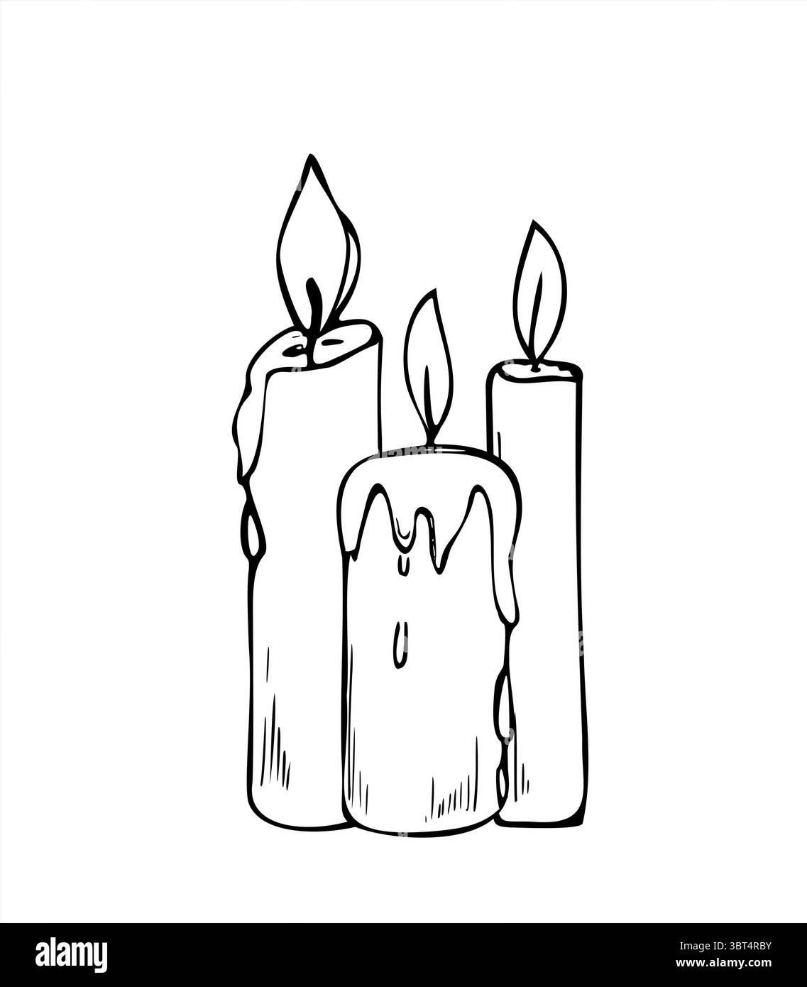 Bougie allumée avec de la cire qui coule et des branches illustration vectorielle monochrome peinte par des encres noires. Dessin de gravure de composition symbolique pour Noël Illustration de Vecteur