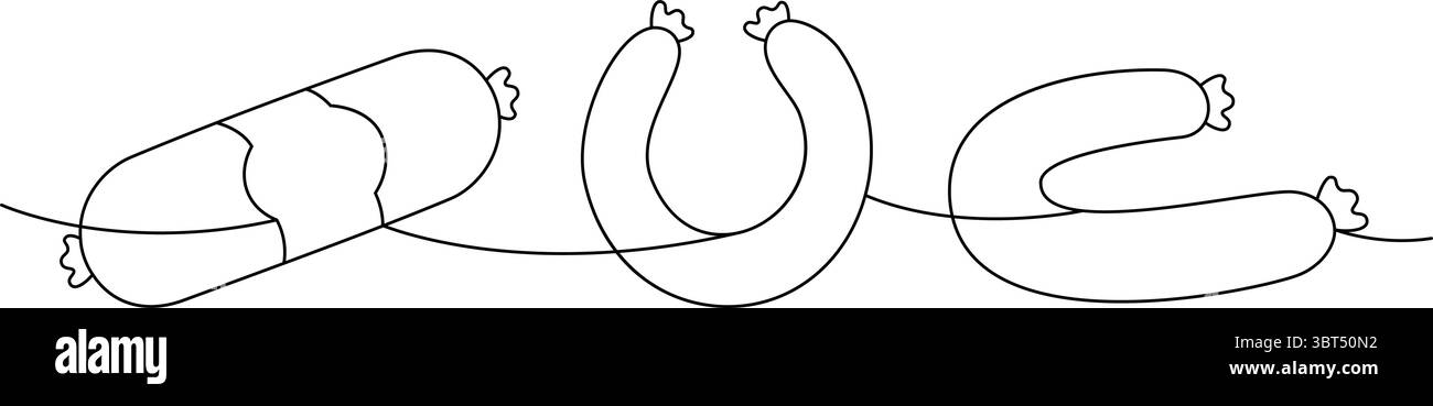 Saucisse docteur, saucisse de Francfort, saucisse ronde une ligne dessin continu. Produits carnés. Illustration vectorielle. Illustration de Vecteur